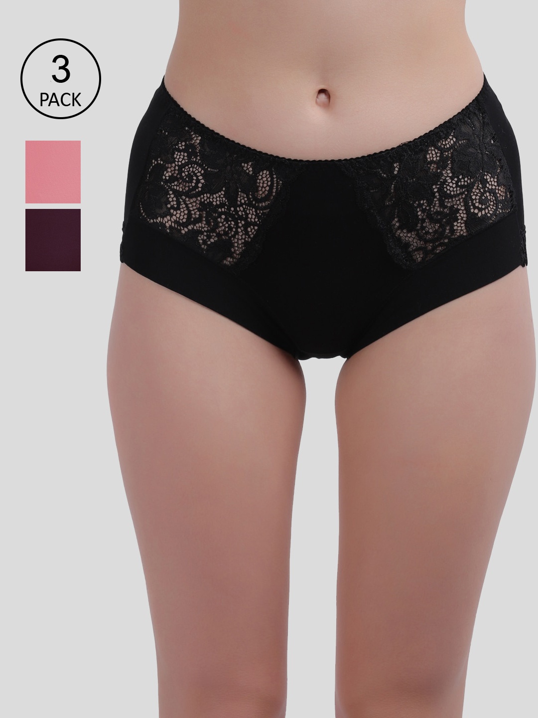 

Amour Secret Women Pack Of 3 Solid Seamless Hipster Briefs, Black