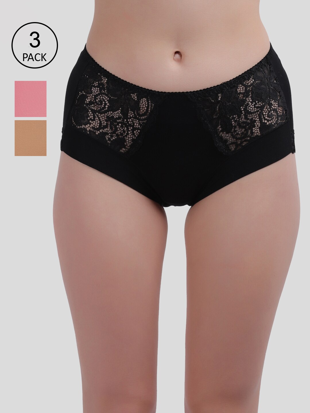Amour Secret Women Pack of 3Self Design Hipster Briefs, Multi