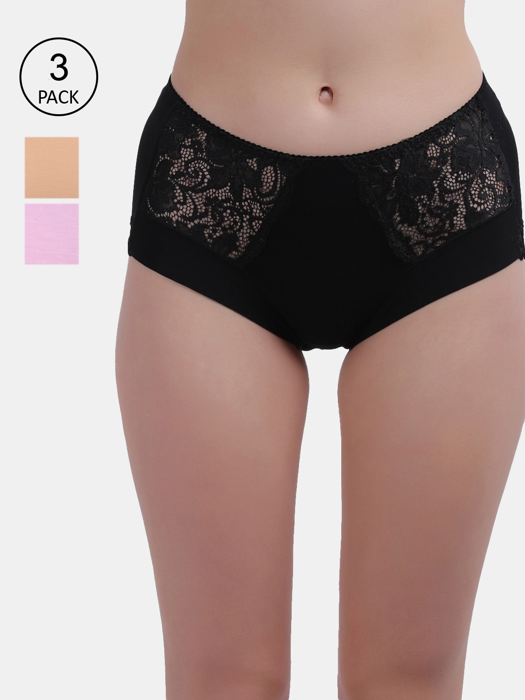 

Amour Secret Women Pack Of 3 Purple & Black Self Design Bikini Briefs, Multi