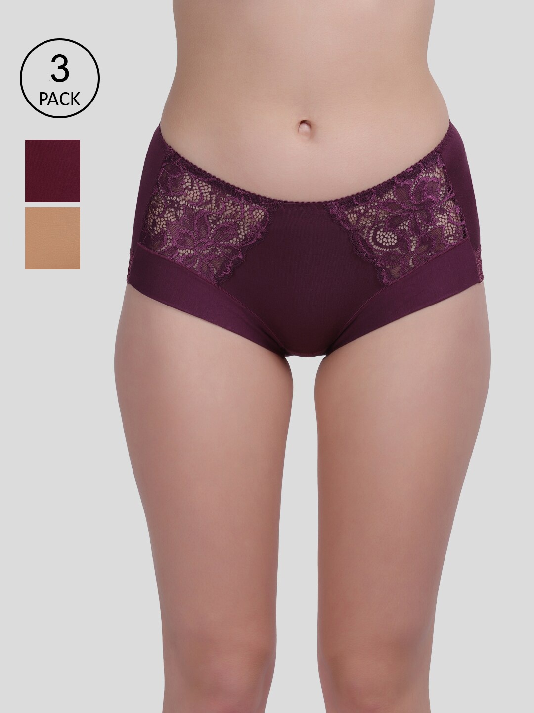 

Amour Secret Women Pack of 3 Dark Multi High Rise Full Rear Coverage Hipster Briefs