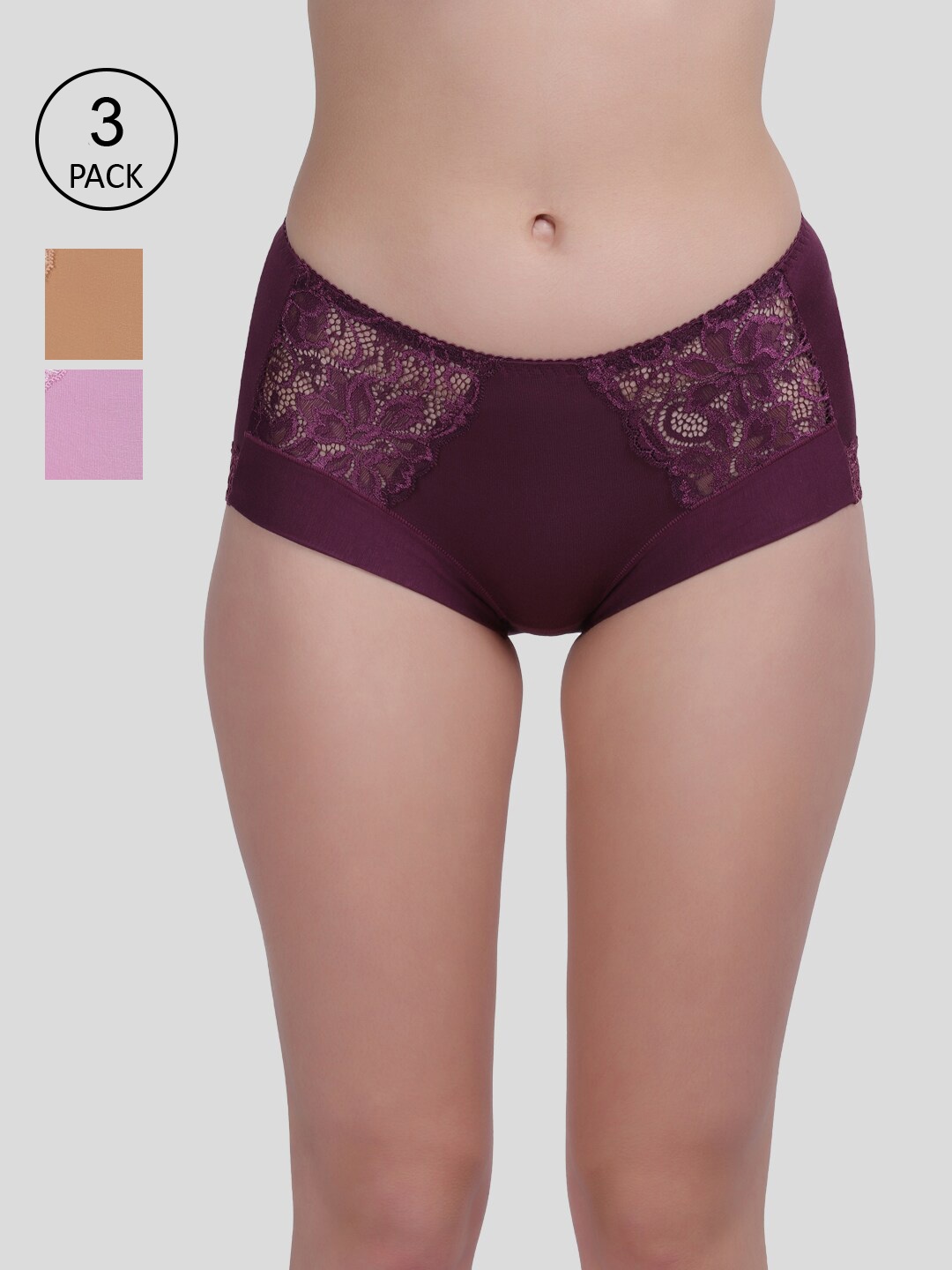

Amour Secret Women Pack of 3Multi High Rise Full Rear Coverage Hibster Briefs, Multi
