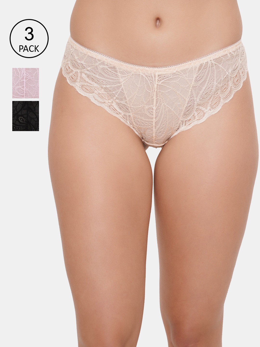 

Amour Secret Women Pack Of 3 Lace Bikini Briefs P068_Blk_Pnk_Skn-Black-Pink-Skin