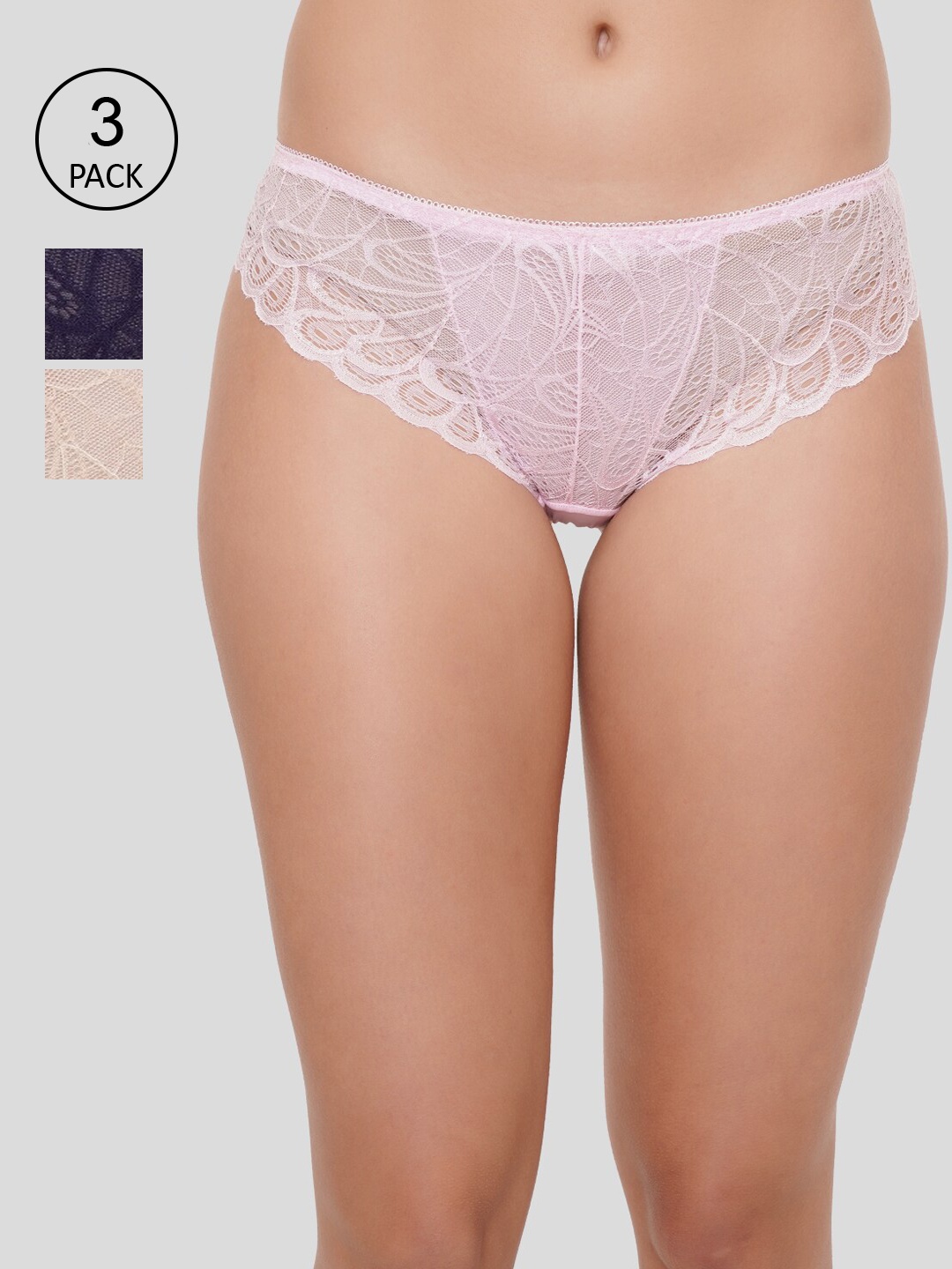 

Amour Secret Women Pack Of 3 Self Design Bikini Briefs, Pink