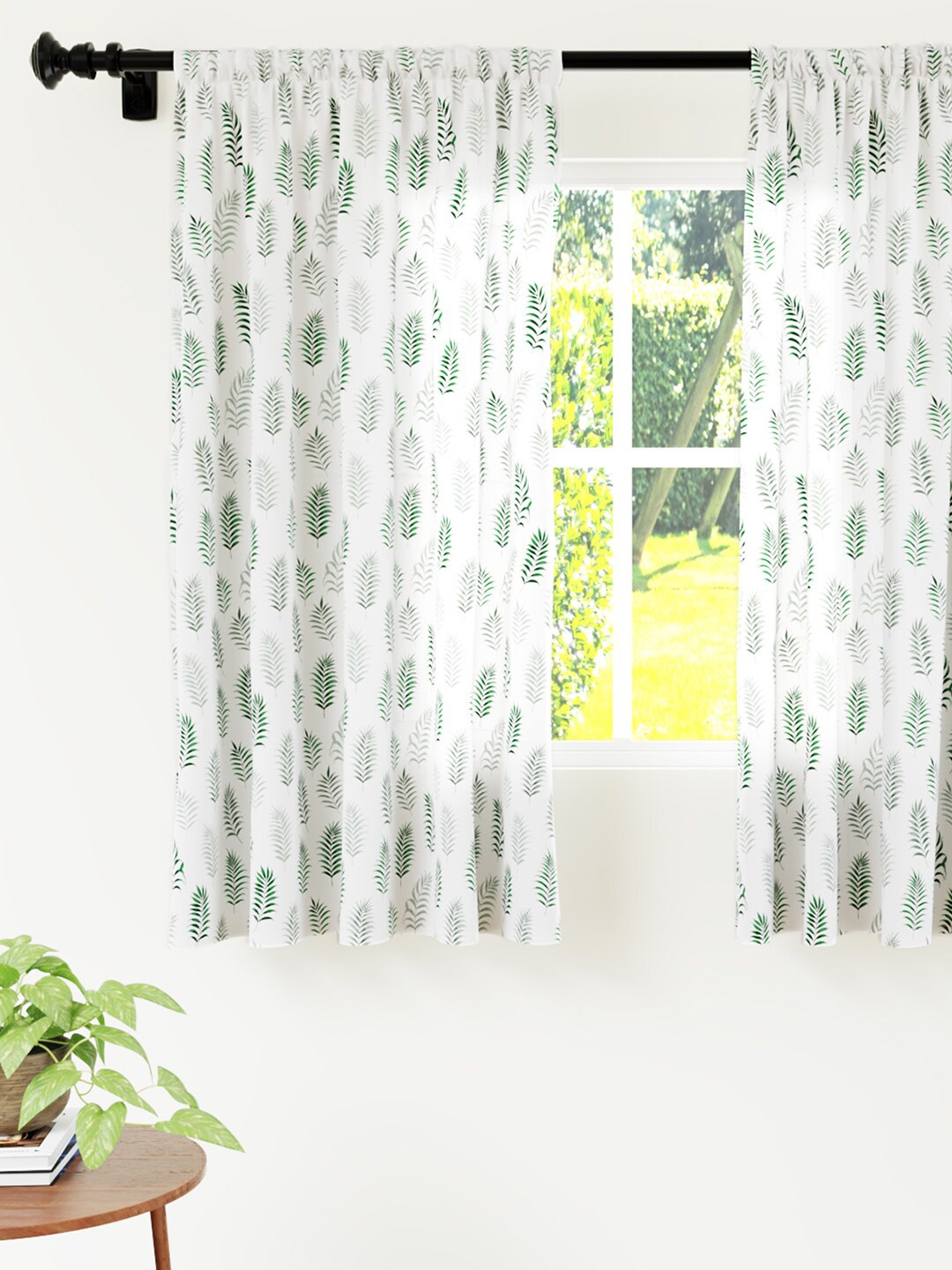 

Encasa Homes Set of 2 Green & White Palm Printed Window Curtain