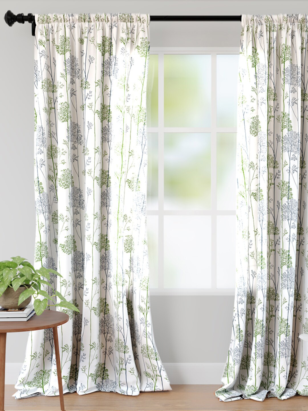 

Encasa Homes Set of 2 White & Green Floral Door Curtain