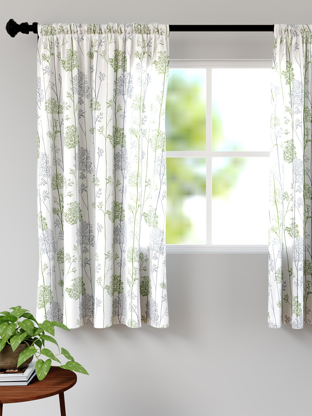 

Encasa Homes Green & White Set of 2 Floral Window Curtain