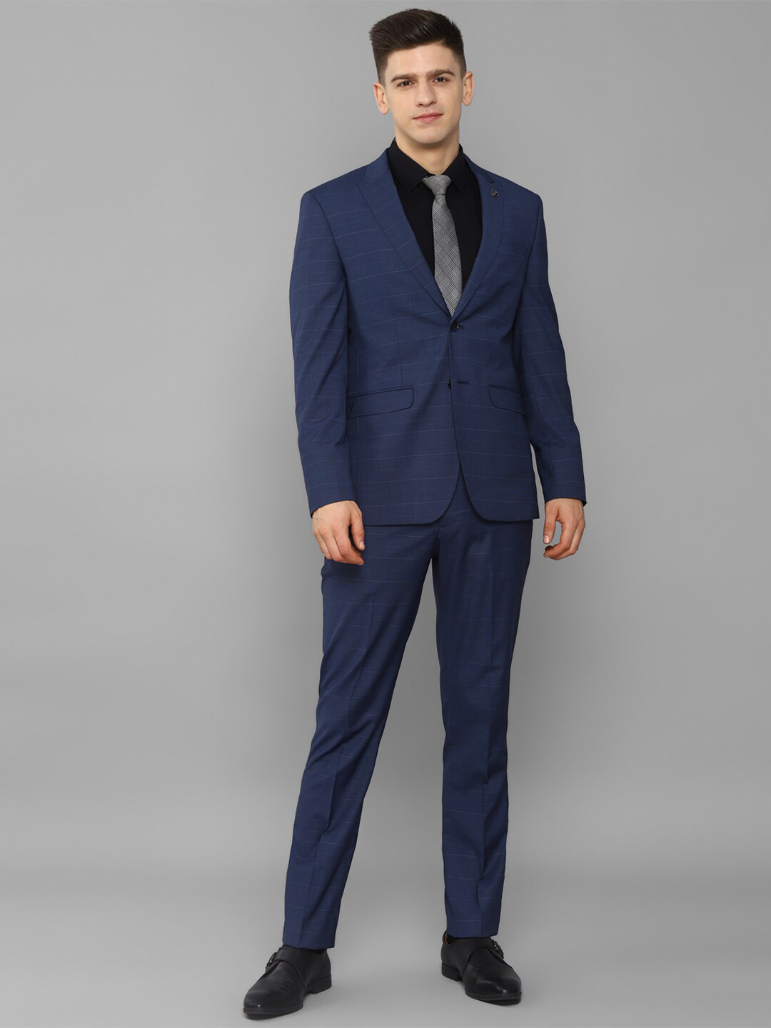 

Allen Solly Men Navy Blue Checked Single-Breasted Slim-Fit Two-Piece Suit