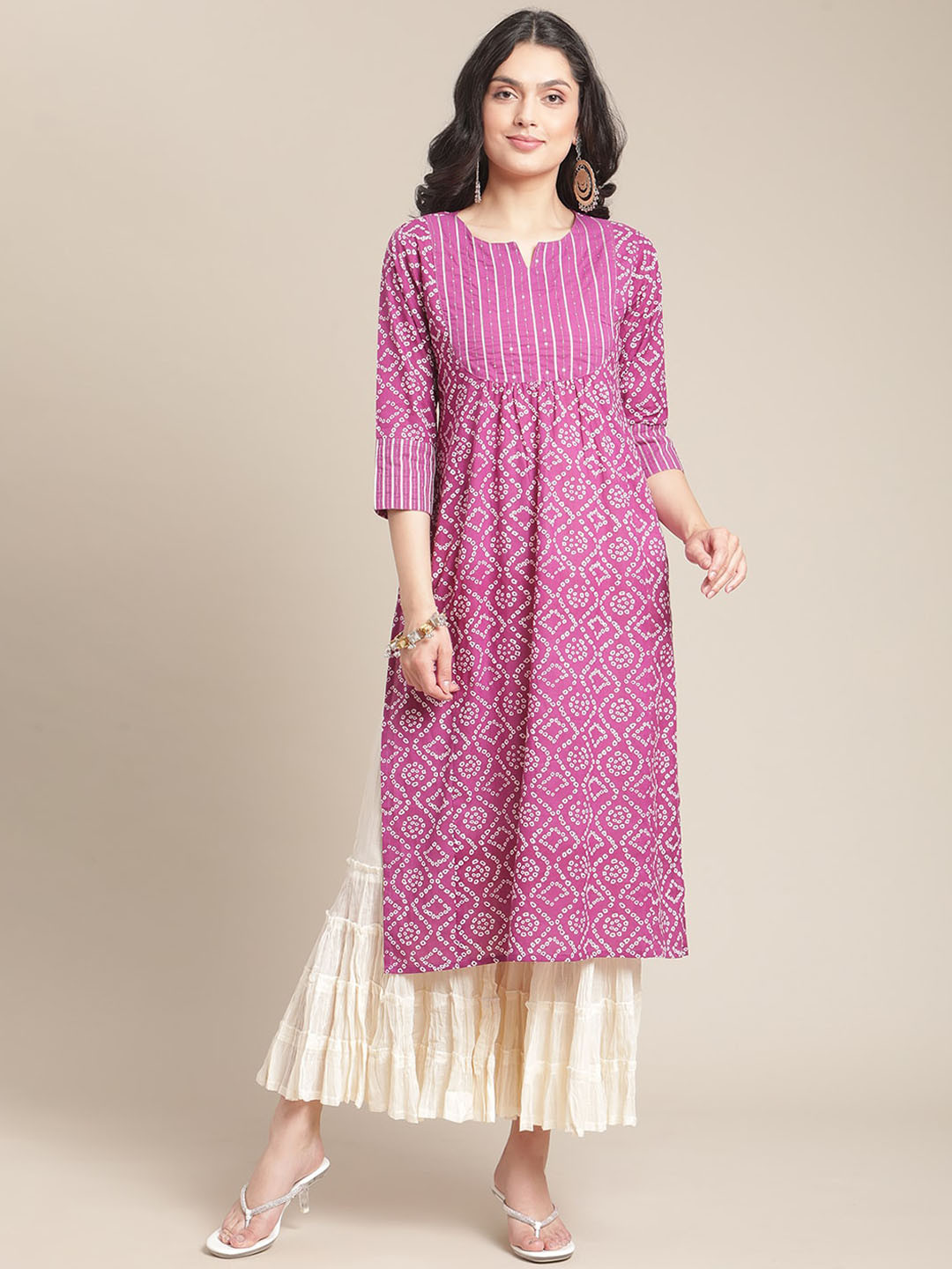 

Varanga Women Purple Bandhani Printed Kurta
