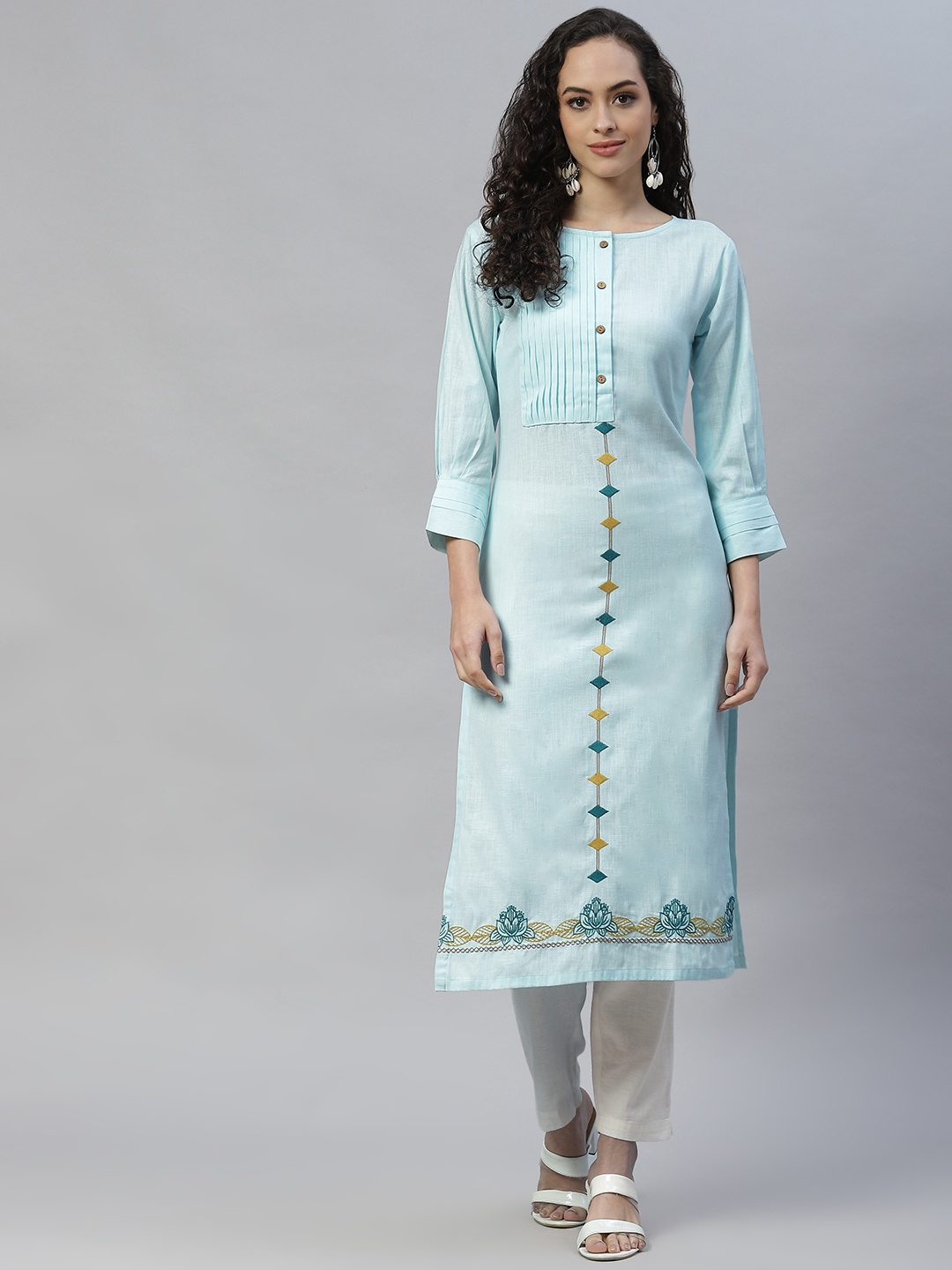 

LAAKHI Women Blue Geometric Printed Kurta