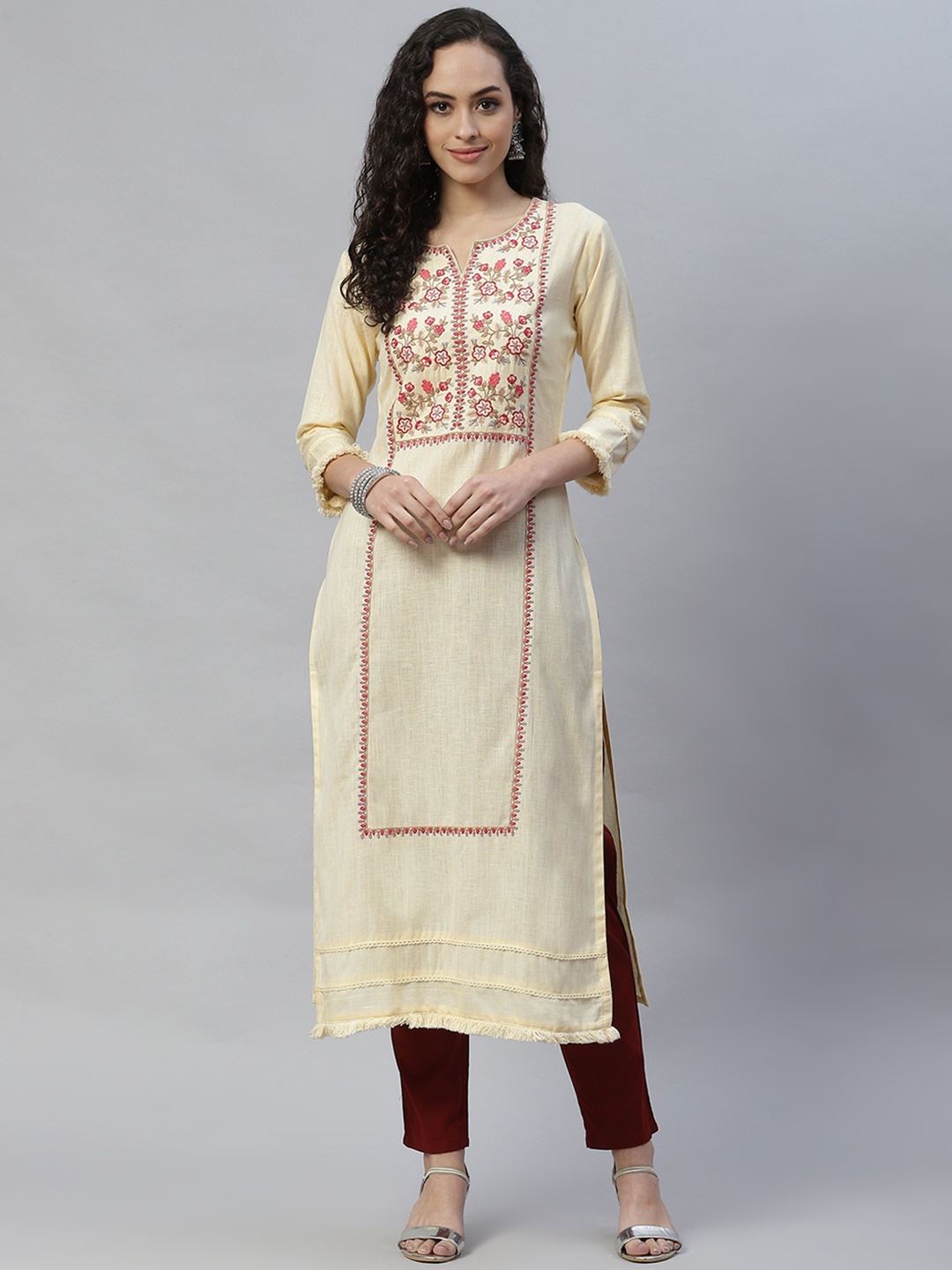 

LAAKHI Women Yellow & Red Ethnic Motifs Printed Kurta