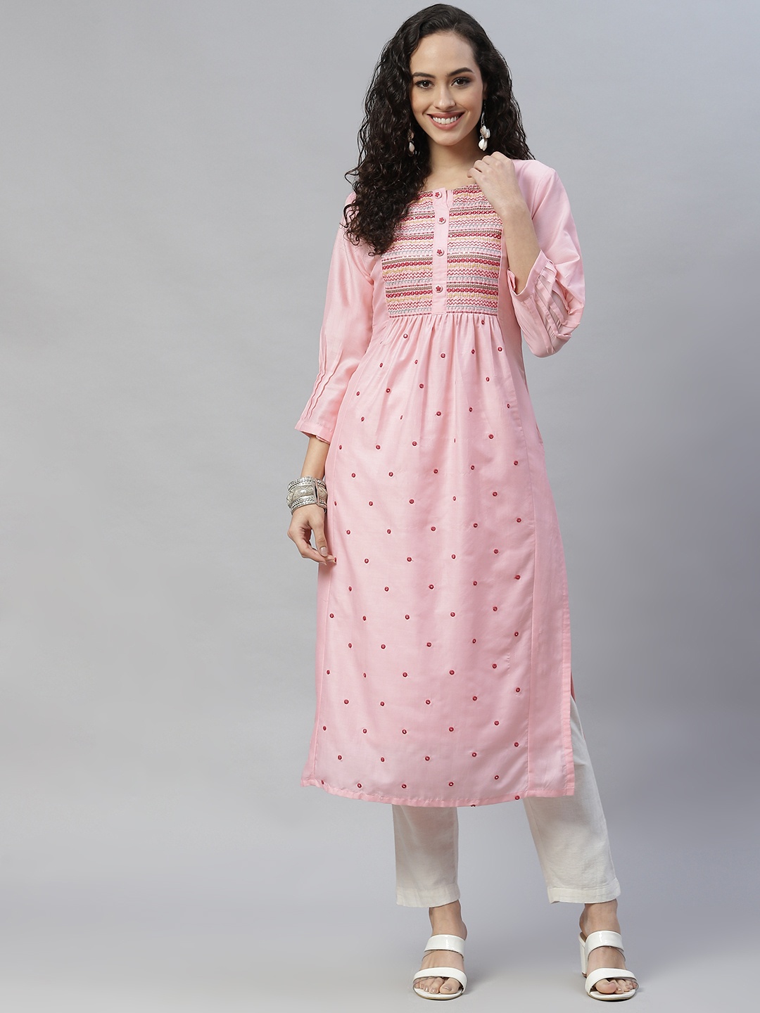 

LAAKHI Women Pink & Red Ethnic Motifs Printed Kurta