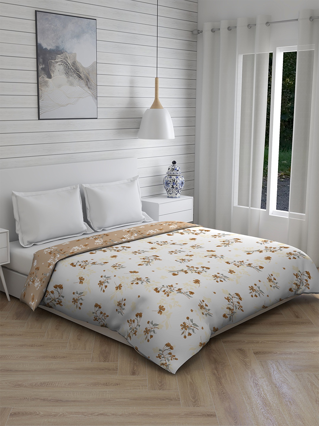 Boutique Living India Orange & White Floral 120 GSM Double Bed Comforter