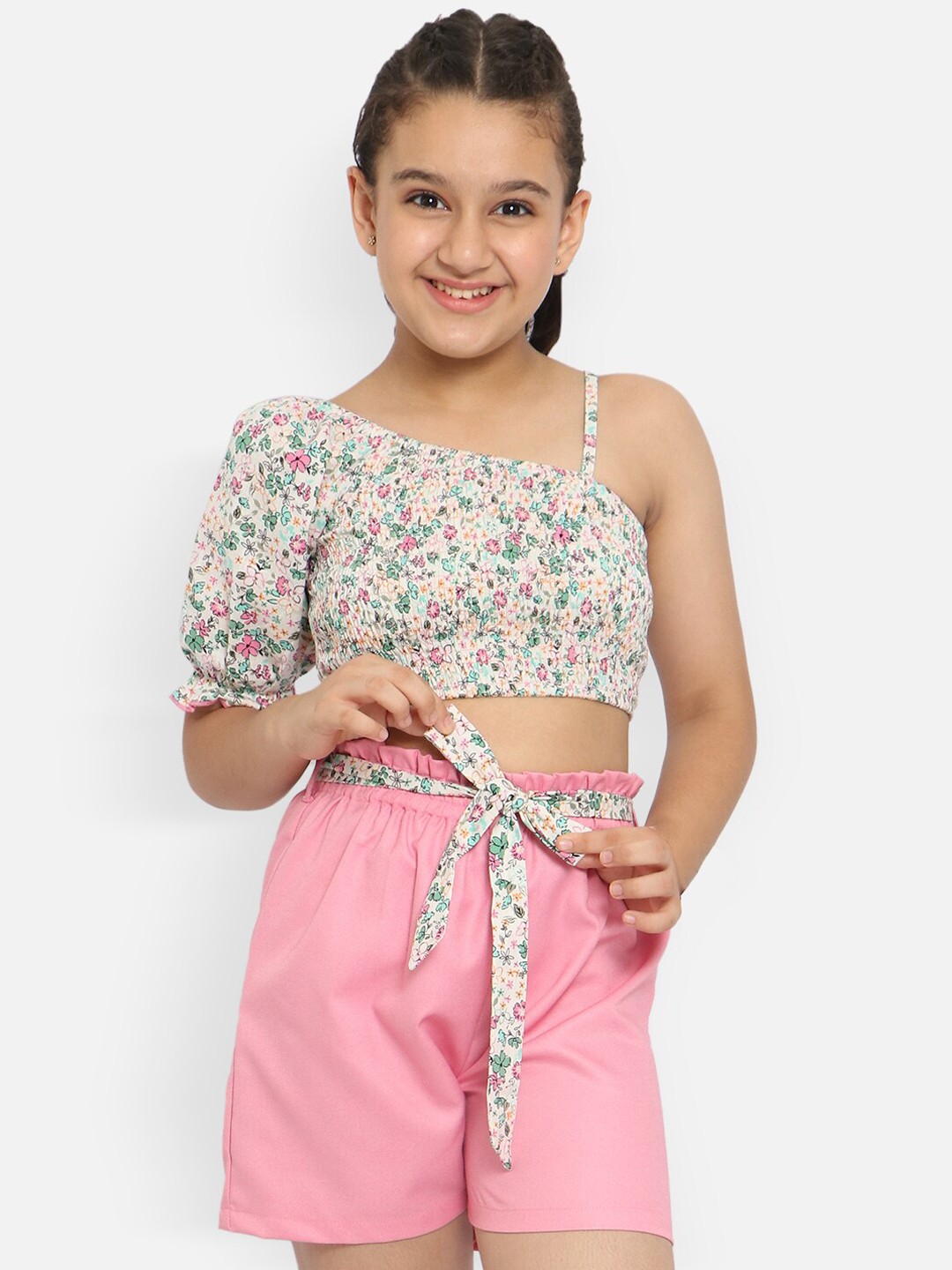 

Natilene Girls White And Pink Printed Clothing Set