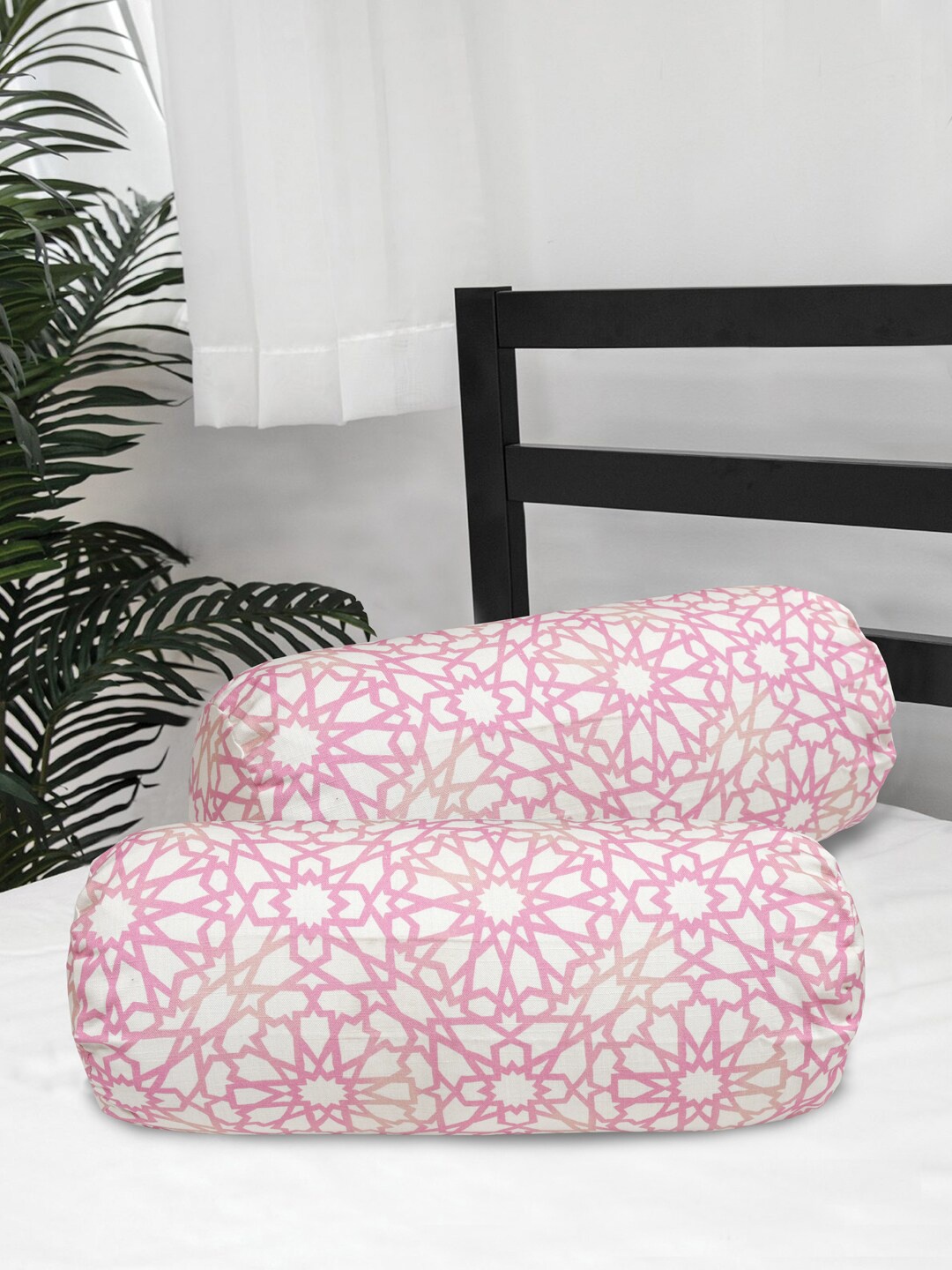 

Clasiko Set Of 2 Printed Cotton 300TC Bolster Cover, Pink