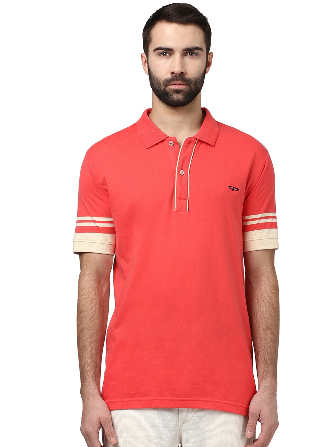 

ColorPlus Men Red Slim Fit Solid Polo T-shirt