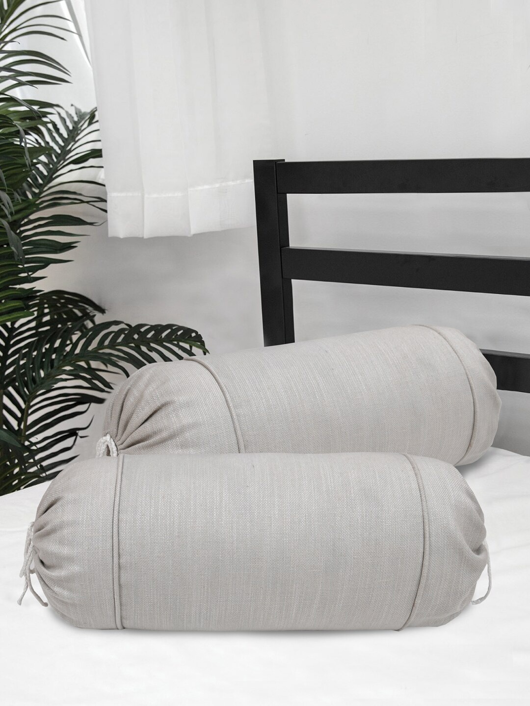 

Clasiko Set Of 2 Grey Solid Cotton Bolster Covers