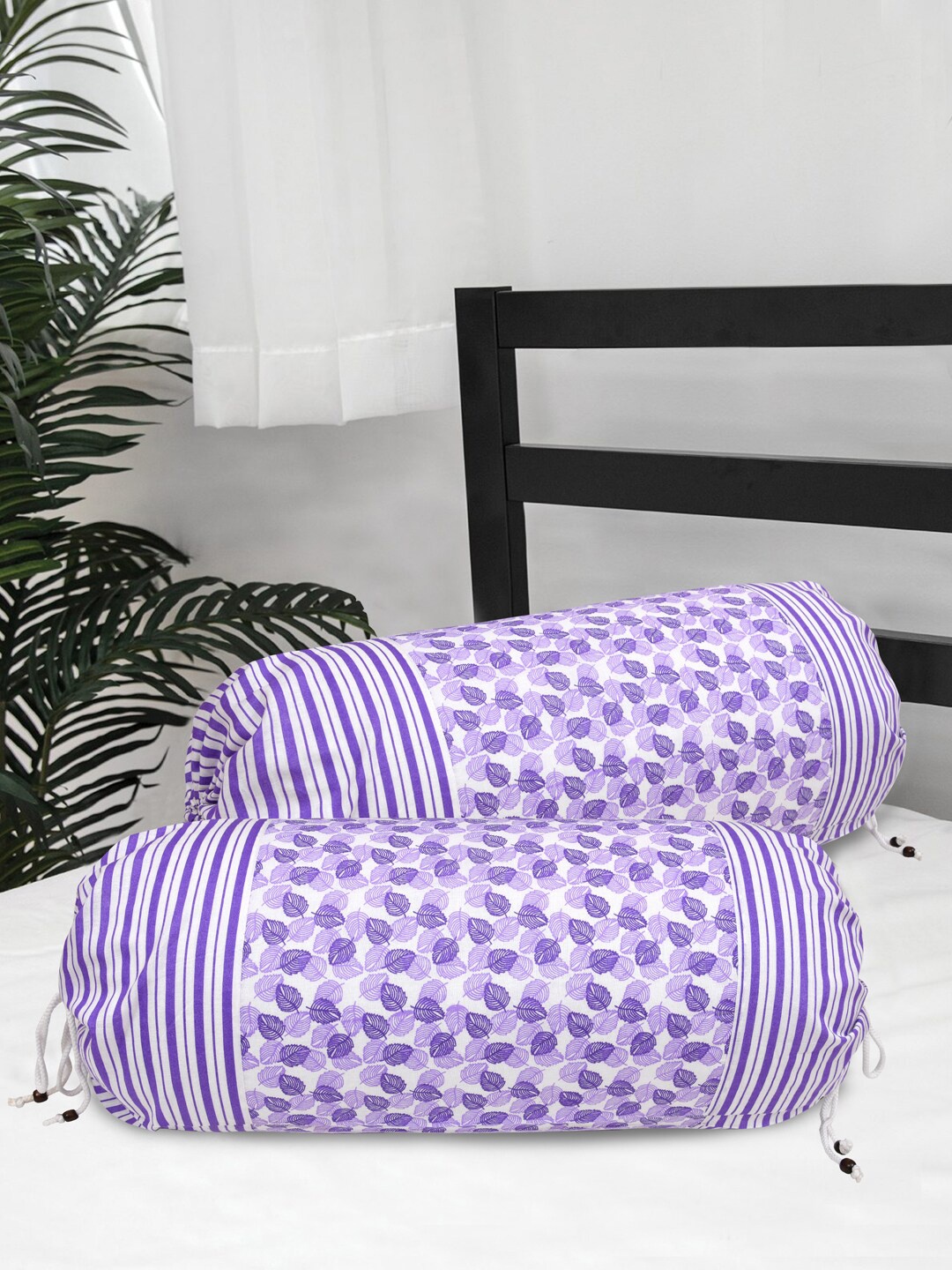 

Clasiko Set Of 2 Purple Printed 220 TC Cotton Bolster Covers