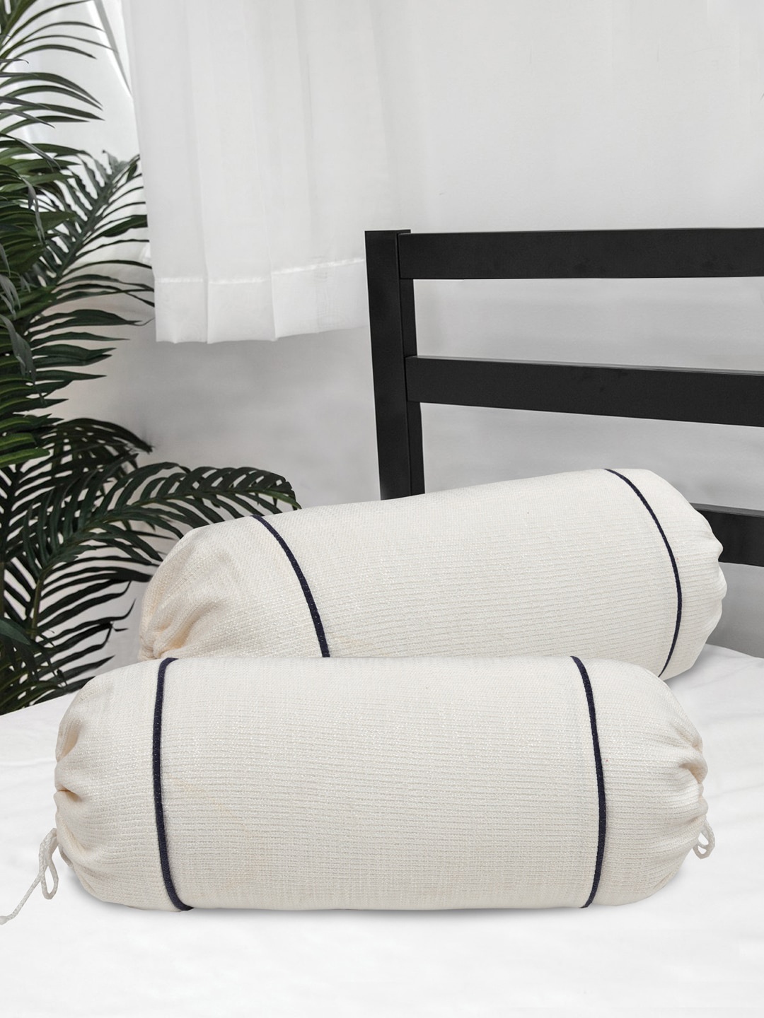 

Clasiko Set Of 2 Solid Cotton 220 TC Bolster Covers, White