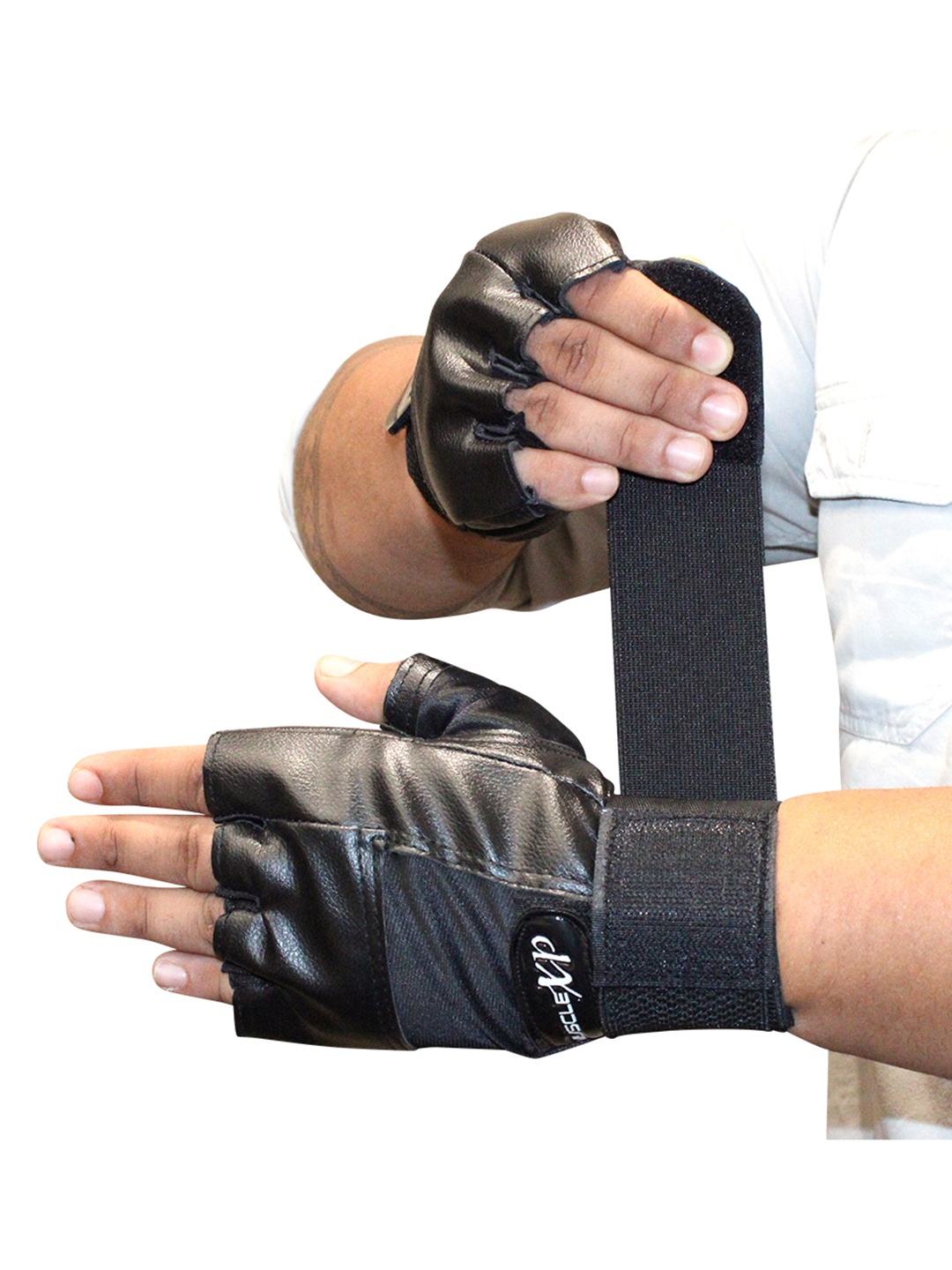 

MUSCLEXP Black Solid Firm Stud Workout Gym Gloves
