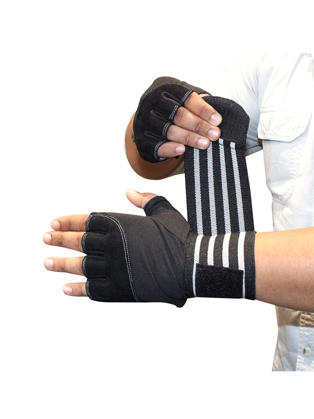 

MUSCLEXP Black & White Solid Bold Fit-Pro Fitness Workout Gym Gloves