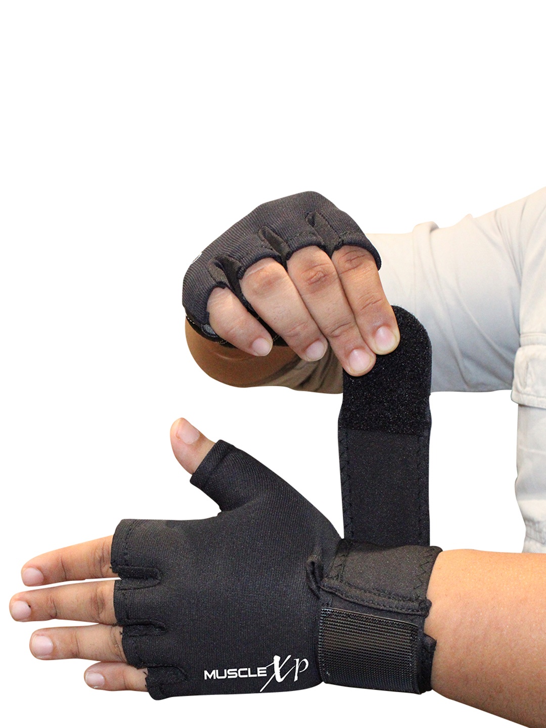

MUSCLEXP Black Solid Maestro-Wrap Fitness Workout Gym Gloves