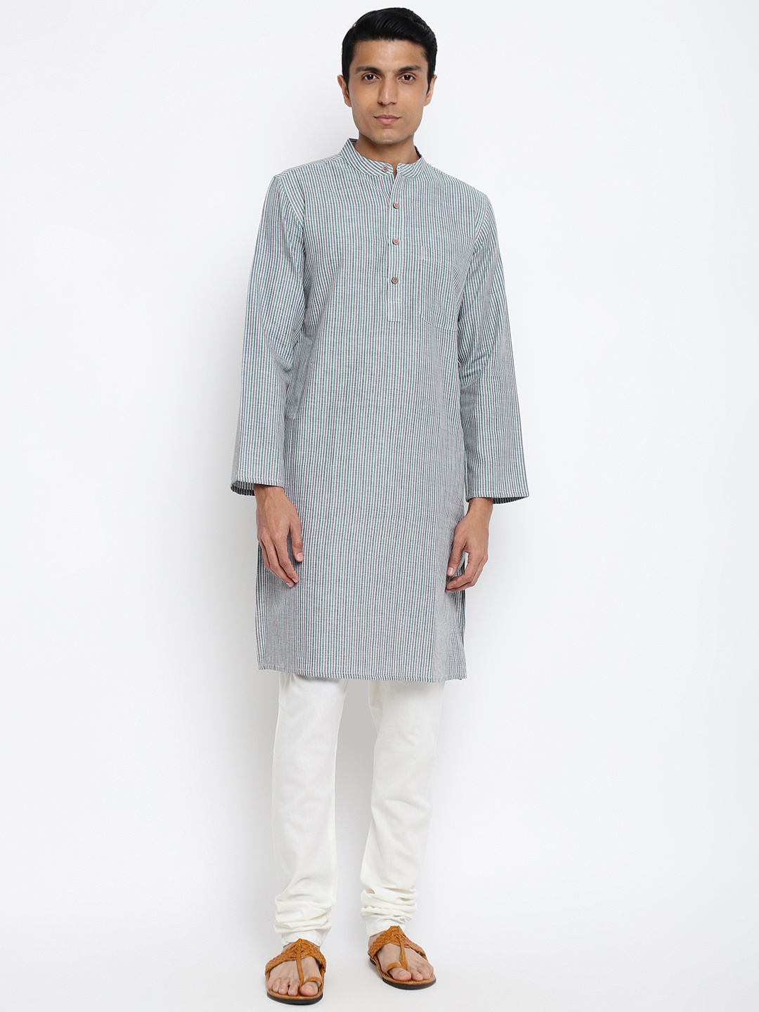 

Fabindia Men White & Green Striped Kurta