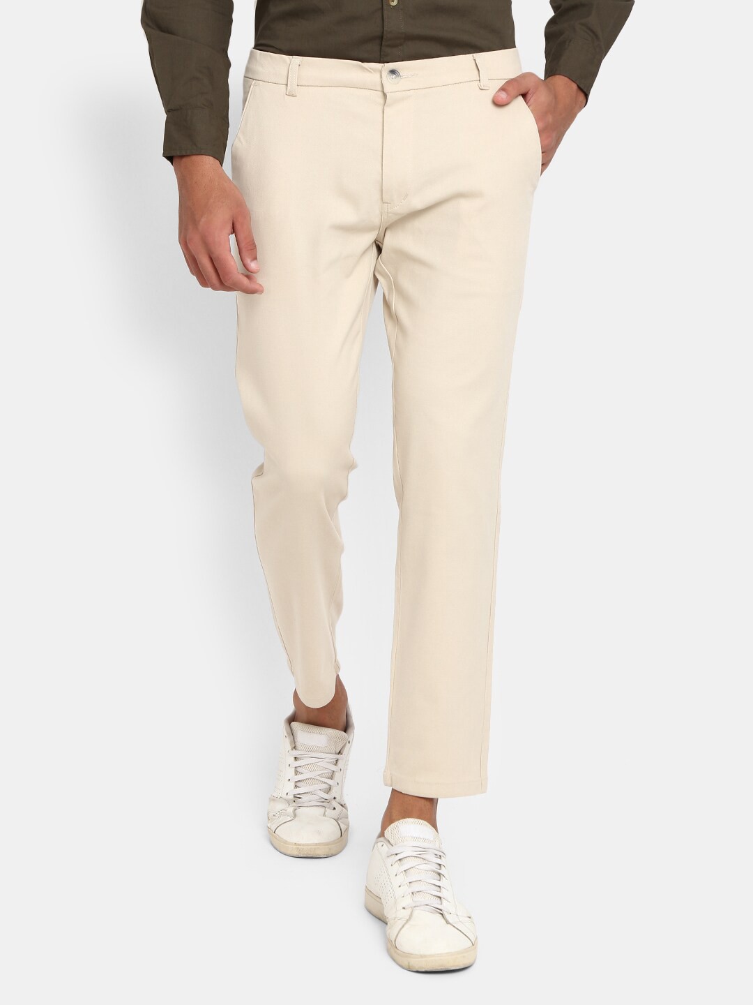 

V-Mart Men Slim Fit Trousers, Cream