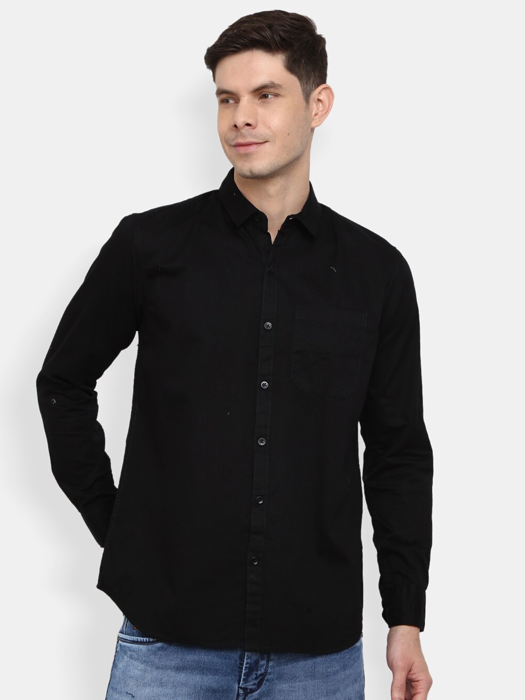 

V-Mart Men Black Solid Casual Shirt