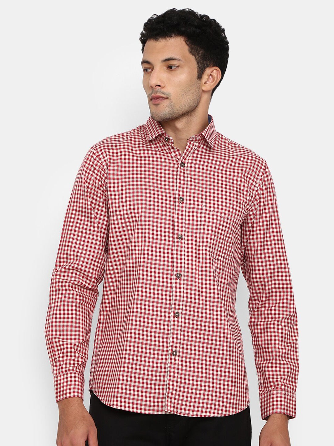 

V-Mart Men Red Gingham Checks Casual Shirt