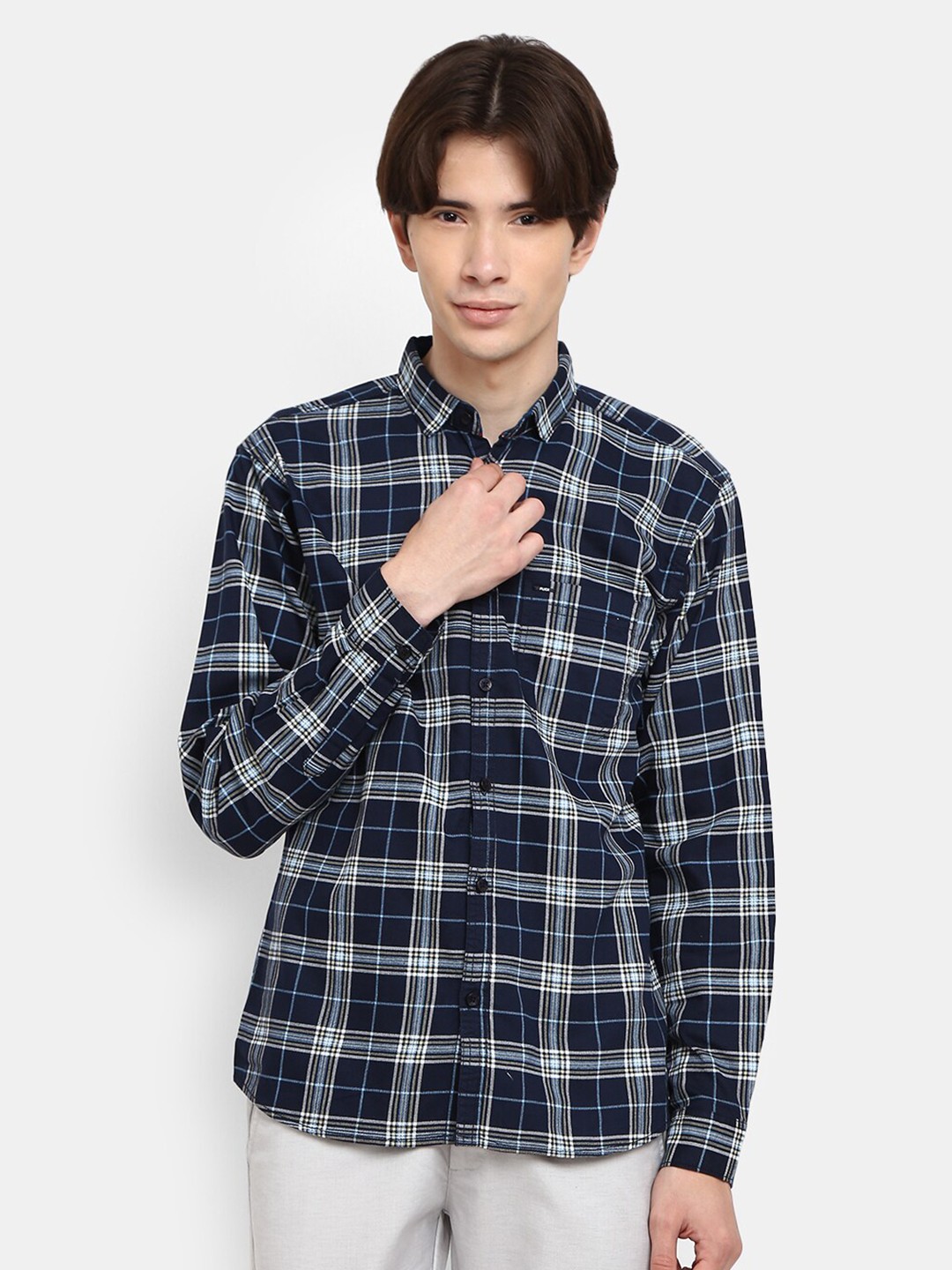 

V-Mart Men Navy Blue Slim Fit Tartan Checks Checked Cotton asual Shirt