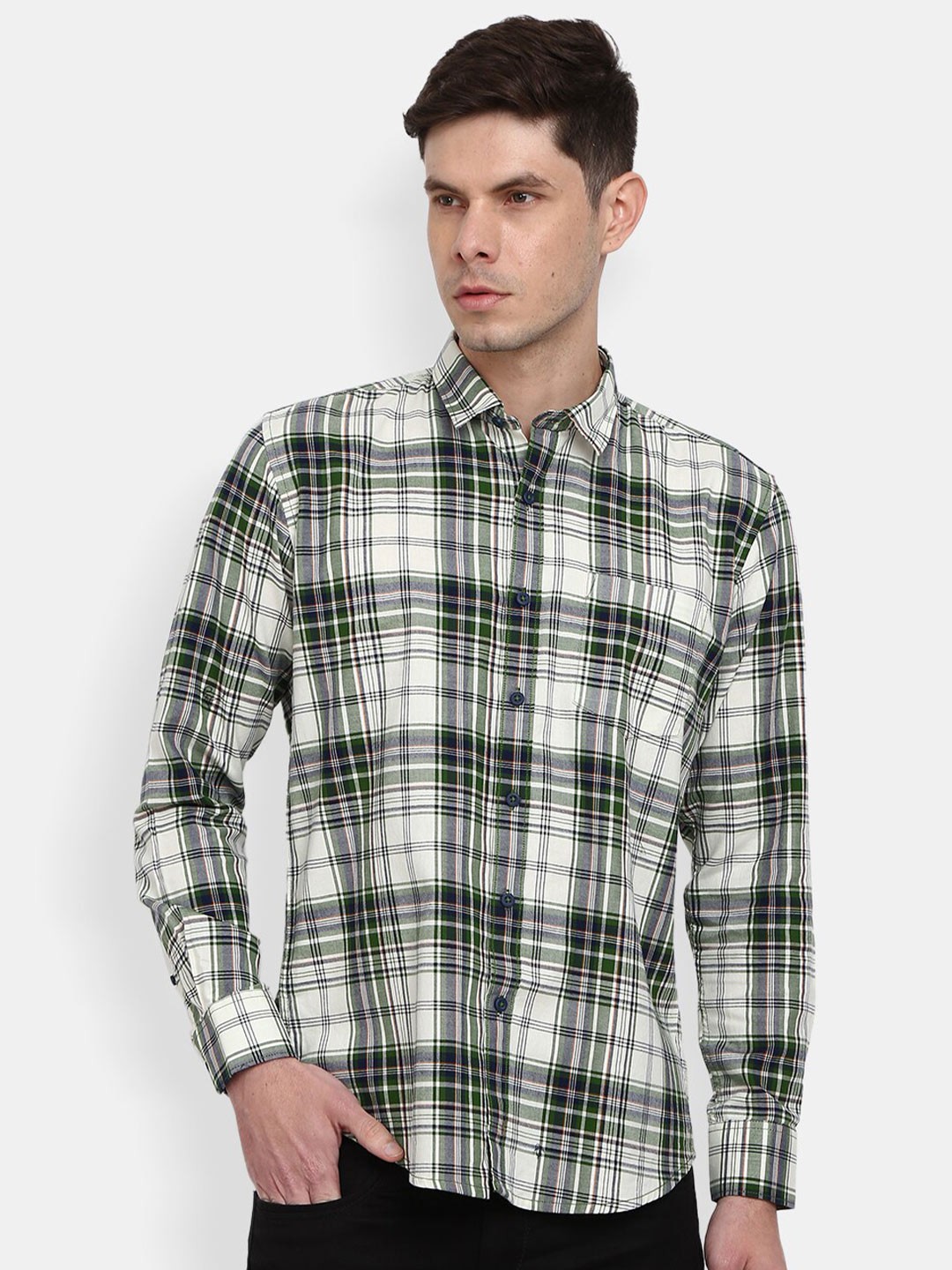 

V-Mart Men White Tartan Checks Checked Cotton Casual Shirt