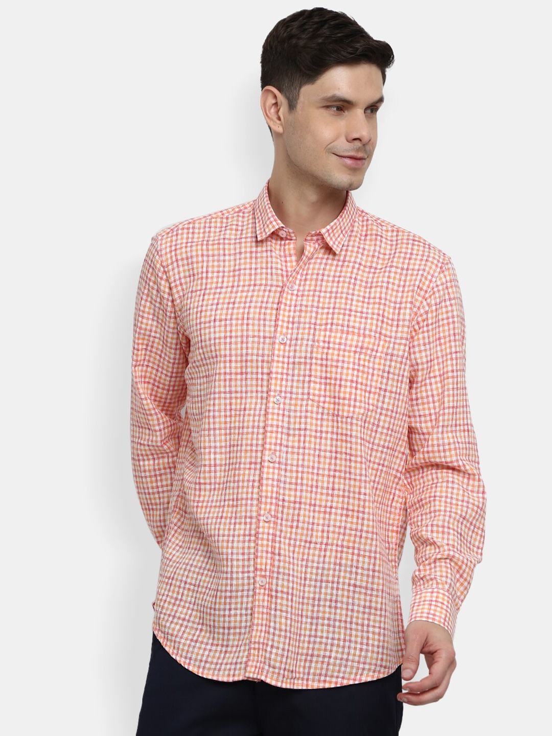 

V-Mart Men Orange Checked Casual Shirt