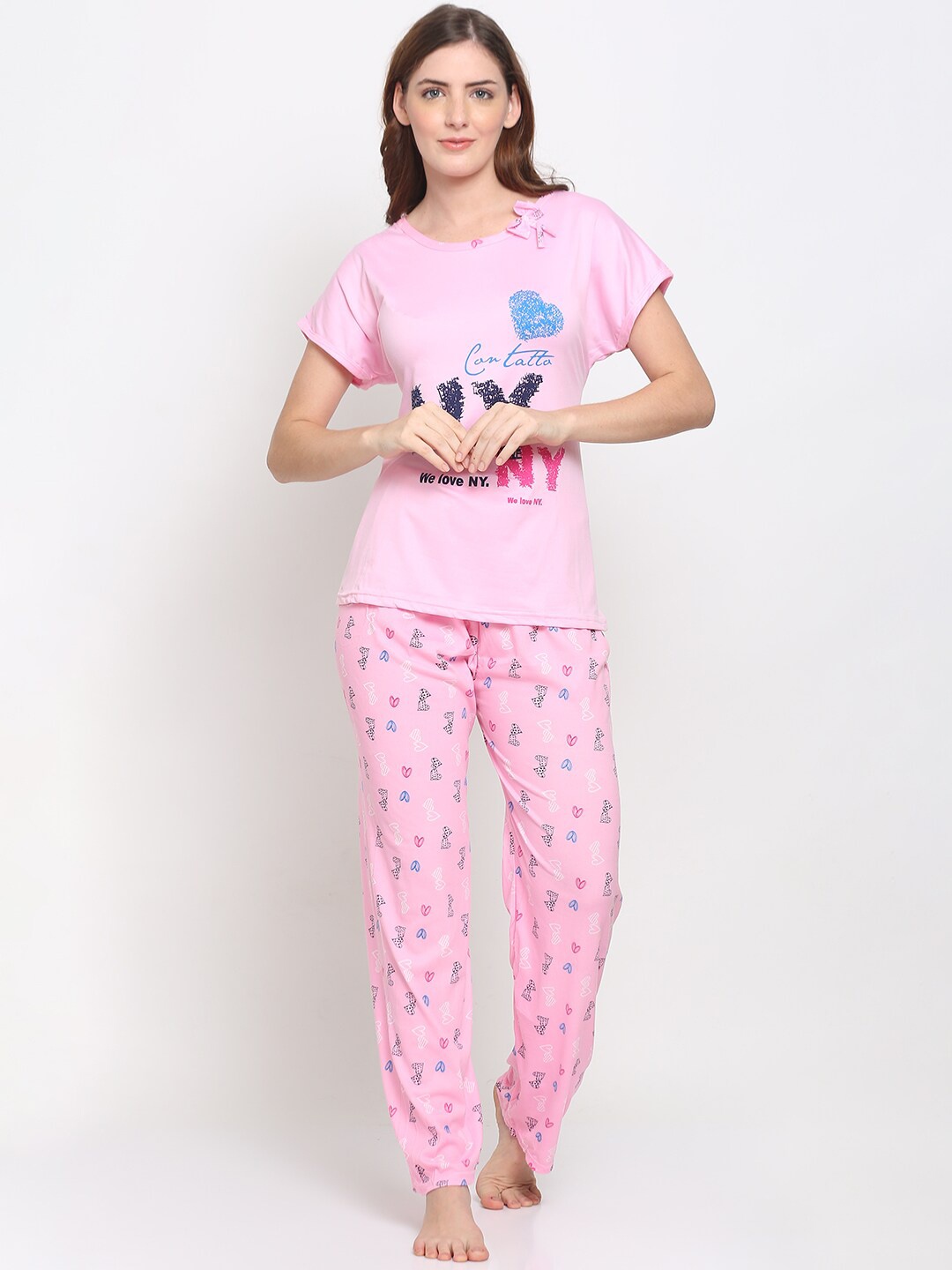 

GRACIT Women Pink & Black Printed Night suit