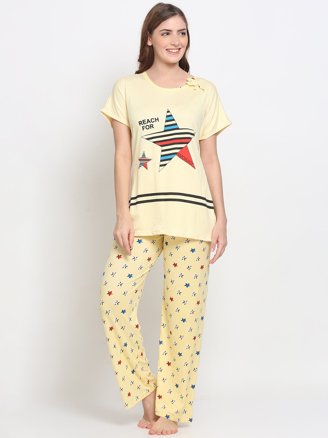 

GRACIT Women Yellow Printed Night Suit