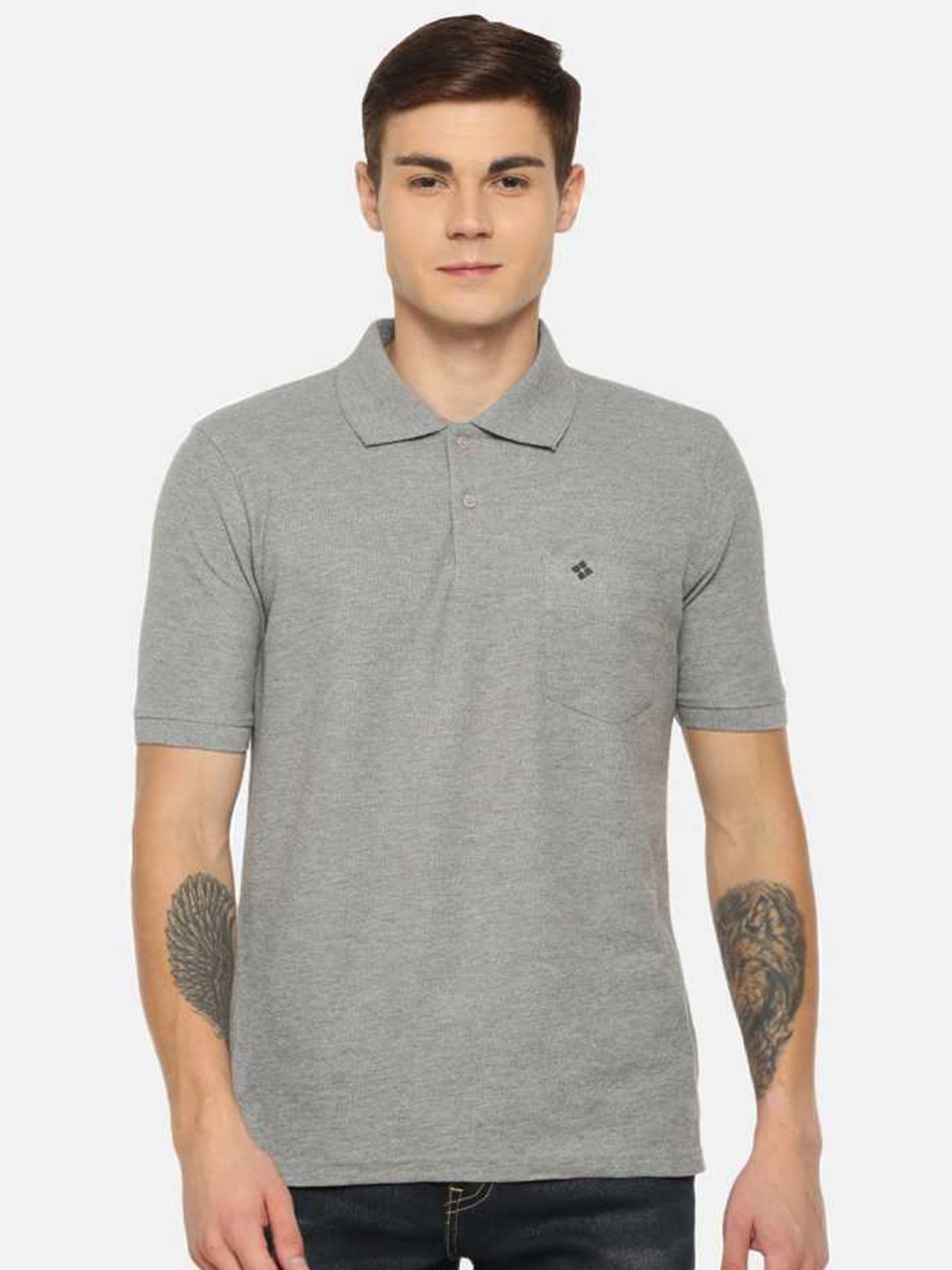 

Dollar Men Grey Polo Collar T-shirt