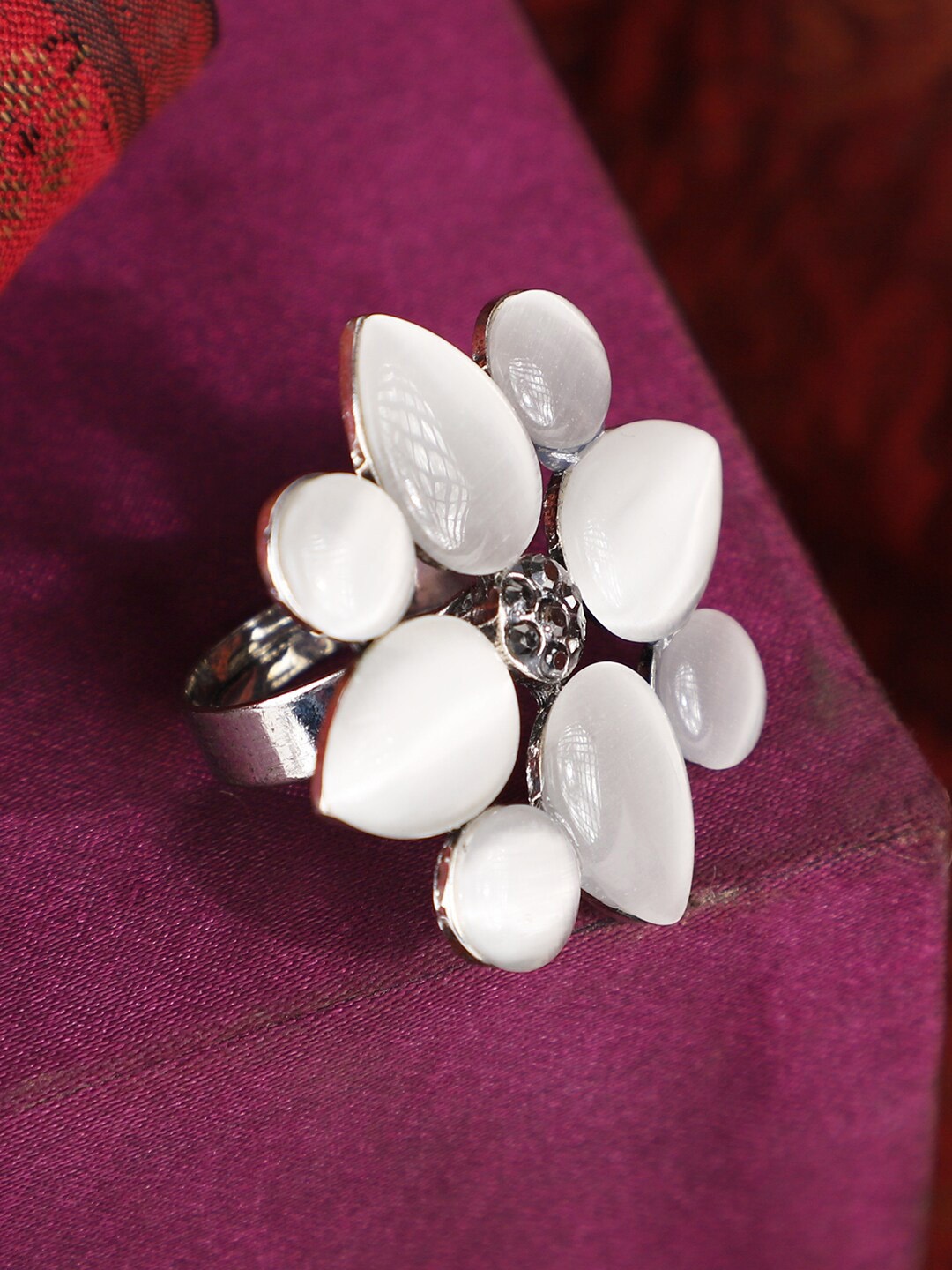 

Bhana Fashion Silver-Plated White CZ Studded Finger Ring