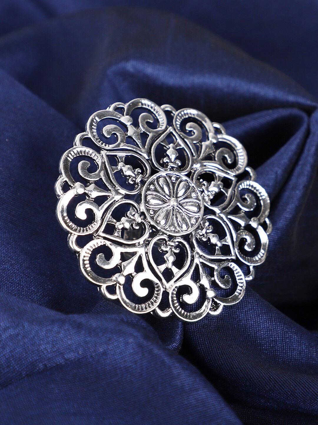 

Bhana Fashion Women Silver-Toned Oxidised Adjustable Finger Ring