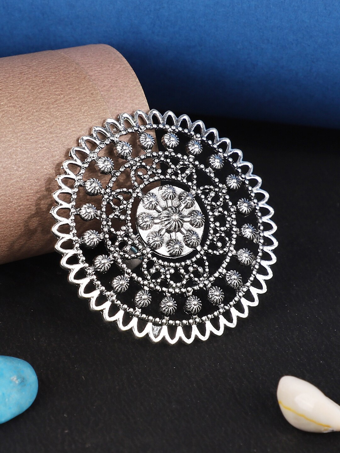 

Bhana Fashion Oxidised Silver-Plated Round Shaped Adjustable Ring