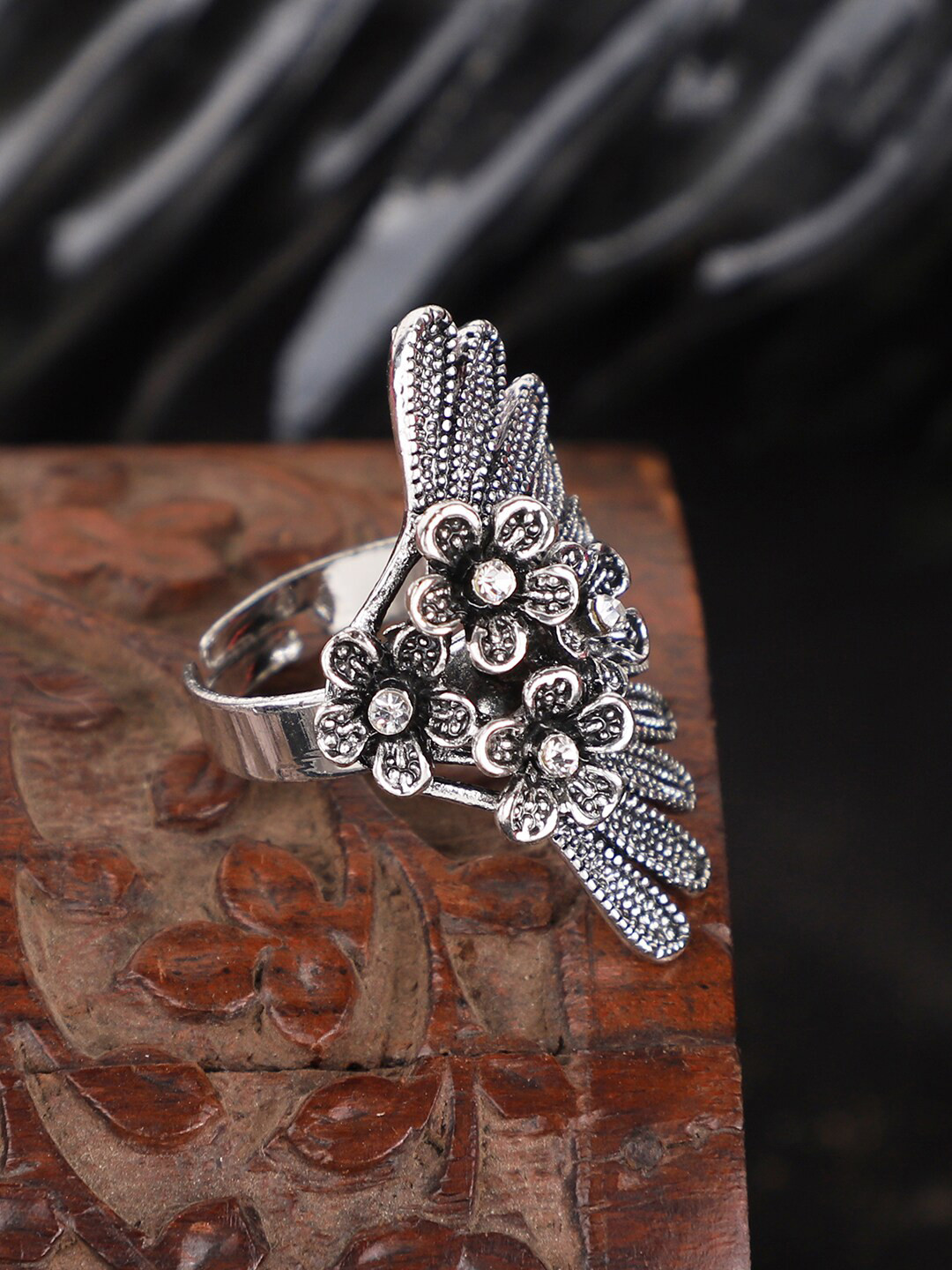 

Bhana Fashion Oxidised Silver Floral Shaped Adjustable Finger Ring