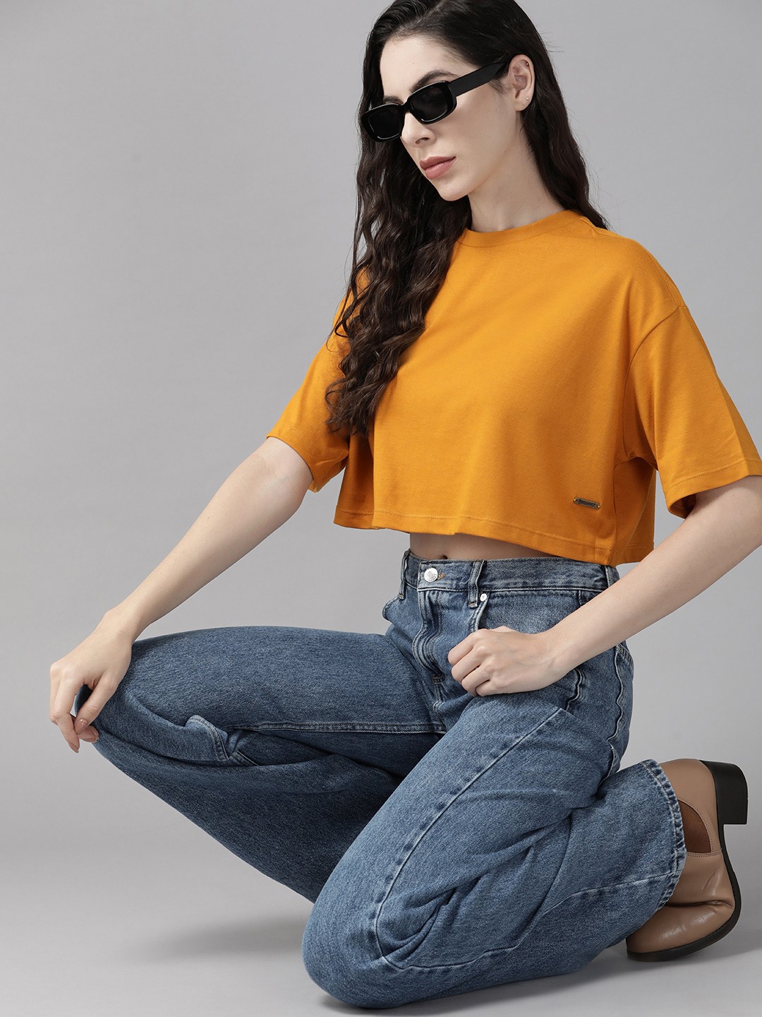 

Roadster Women Mustard Yellow Loose T-shirt
