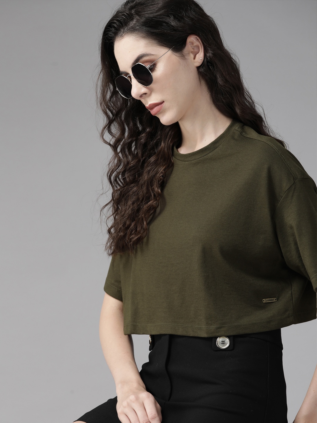 

Roadster Women Olive Green Oversized T-shirt