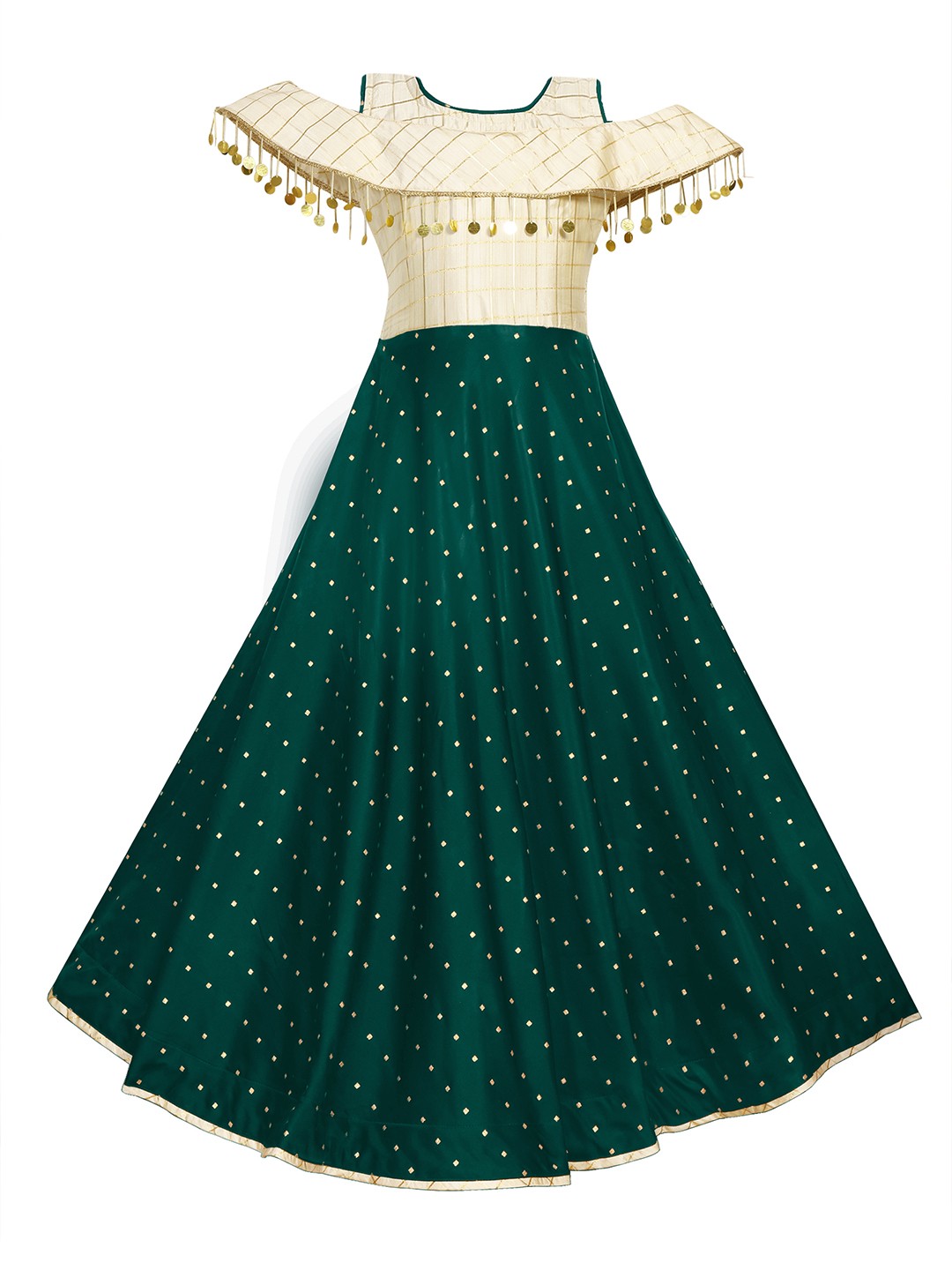 

White World Green & Beige Satin Embellished Maxi Dress