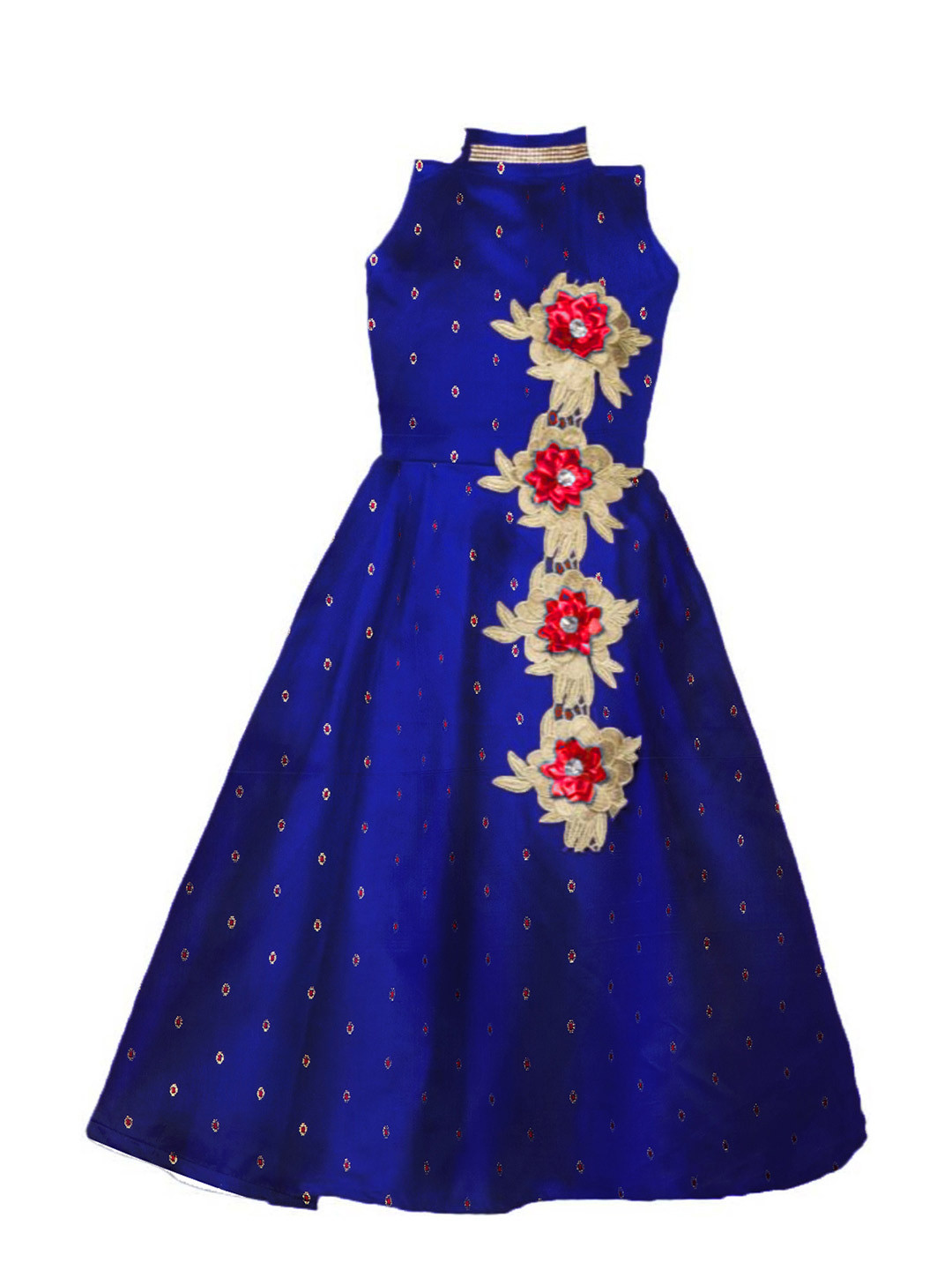 

White World Blue Floral Jacquard Ethnic Maxi Dress