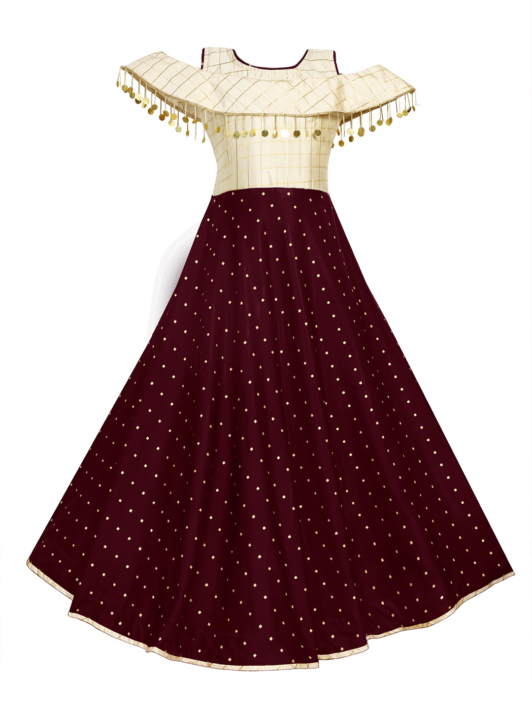 

White World Maroon Satin Ethnic Maxi Dress