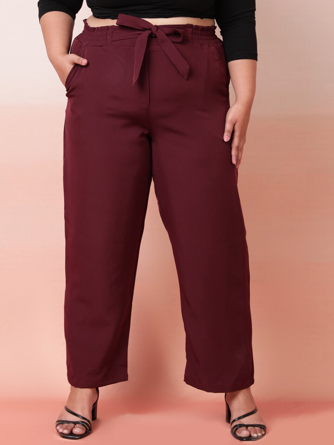 

Amydus Plus Size Maroon High-Rise Trousers