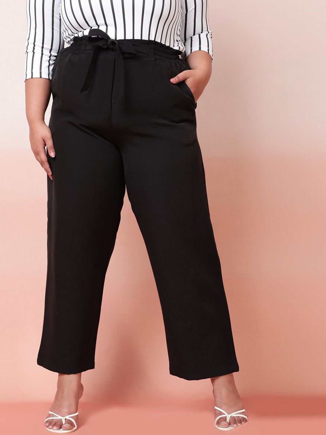 

Amydus Plus Size Black High-Rise Trousers