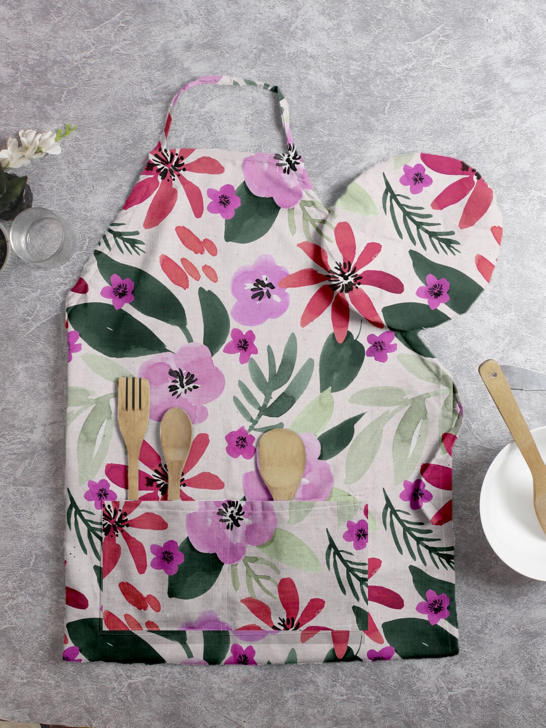 

HOUZZCODE Pink & Green Printed Apron With Cap