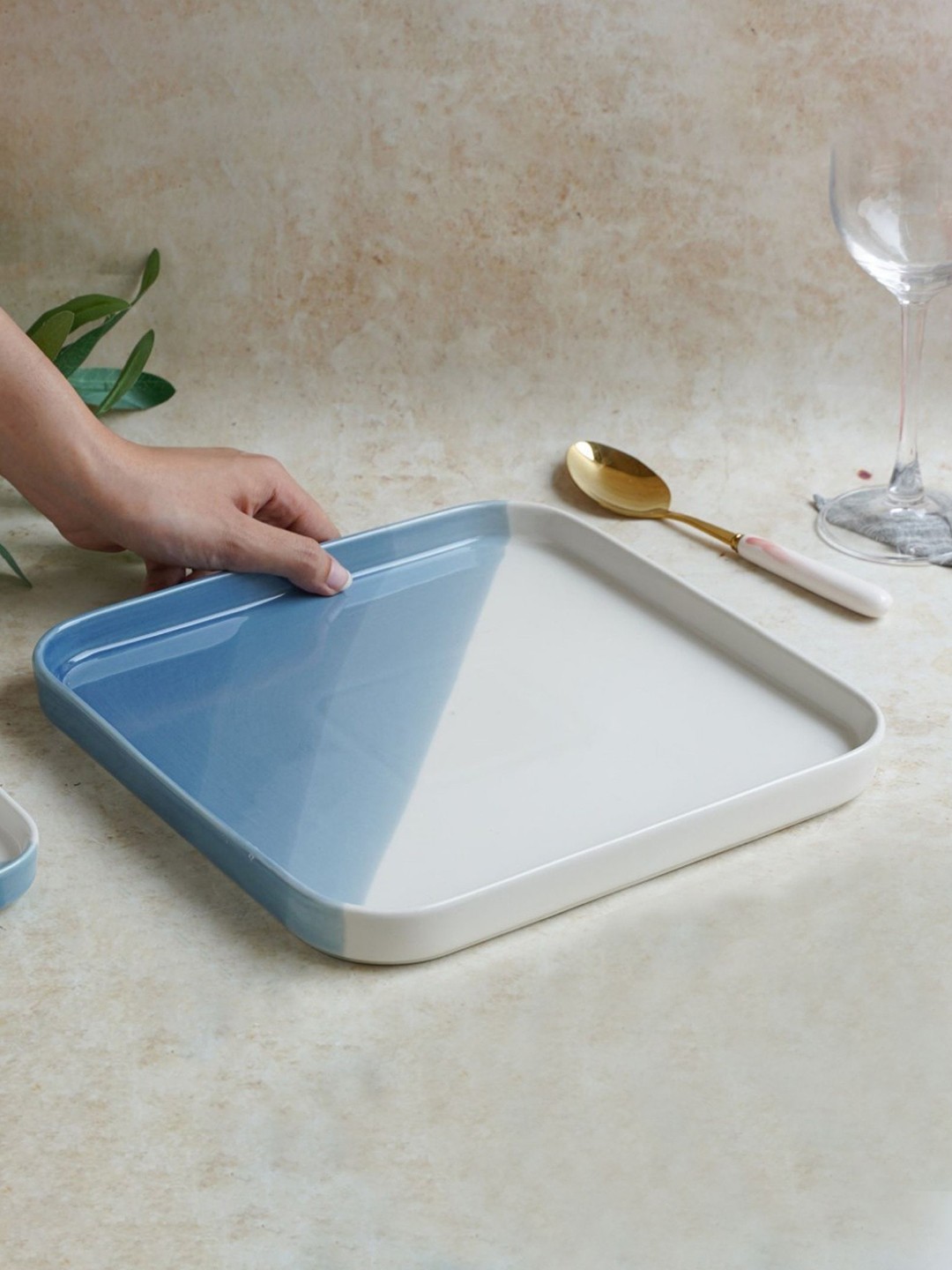 

Nestasia White & Blue Microwave Safe Ombre Square Ceramic Dinner Plate