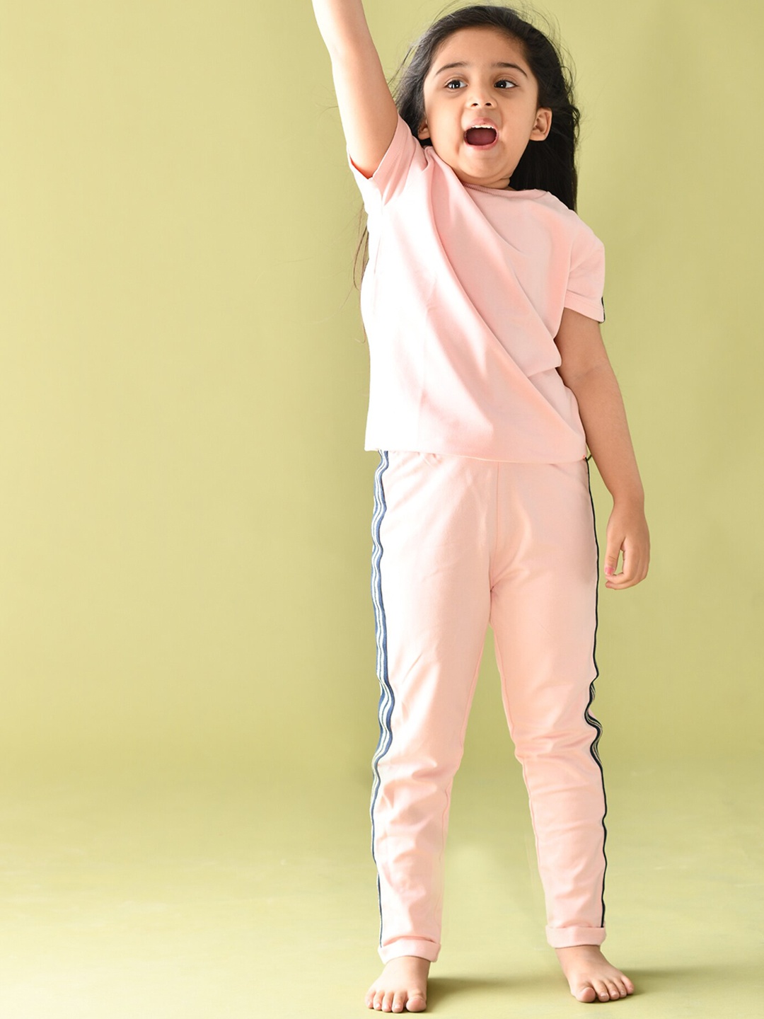 

Anthrilo Girls Pink Stripes Detail Terry Jogger Set