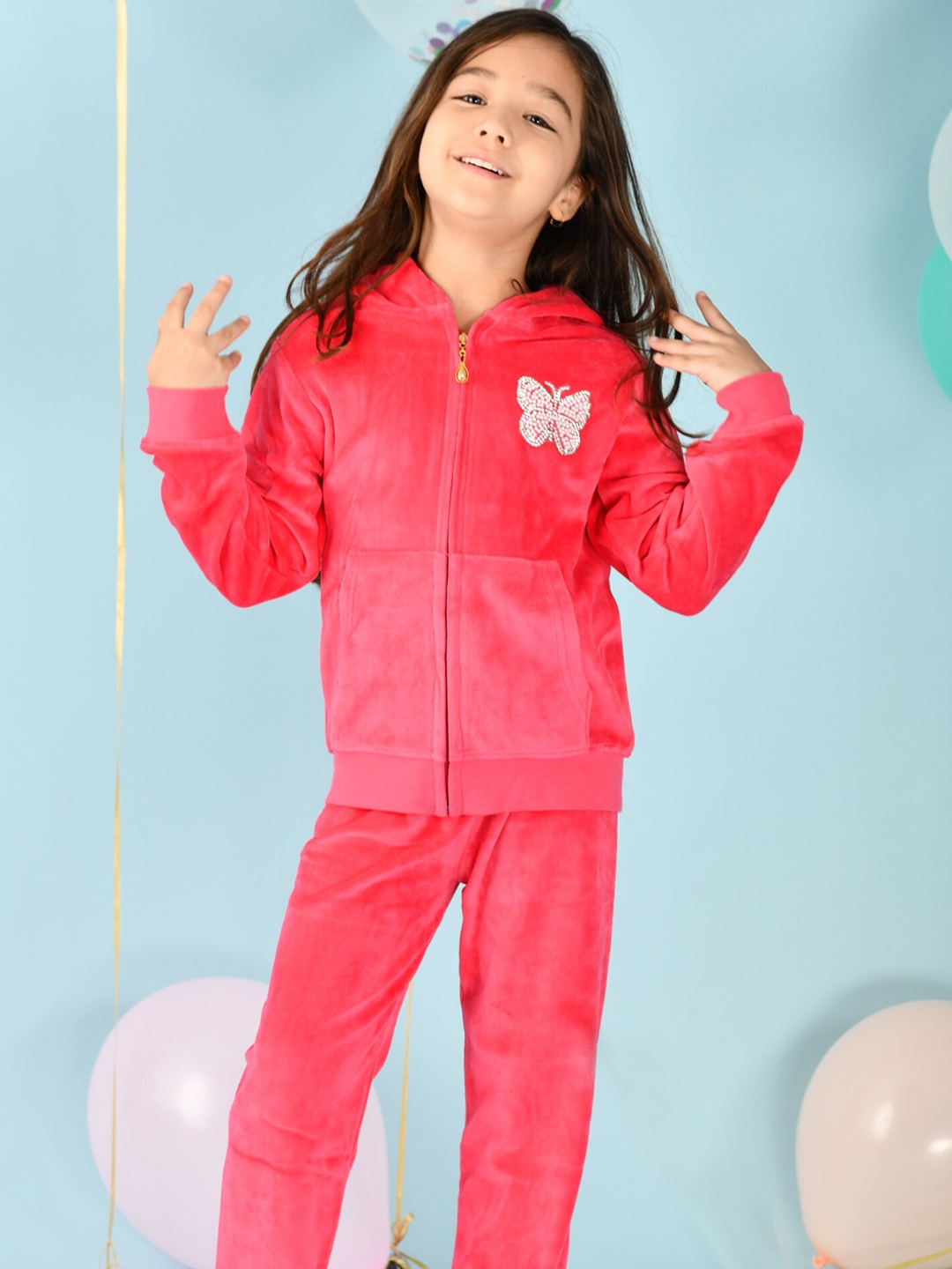 

Anthrilo Girls Pink Embellished Cotton Top with Trousers